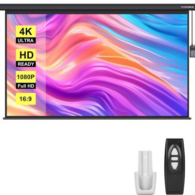 VIVOHOME 100 Inch 16:9 Motorized Electric Projector Screen HD 4K for Home Theater Cinema Office Black