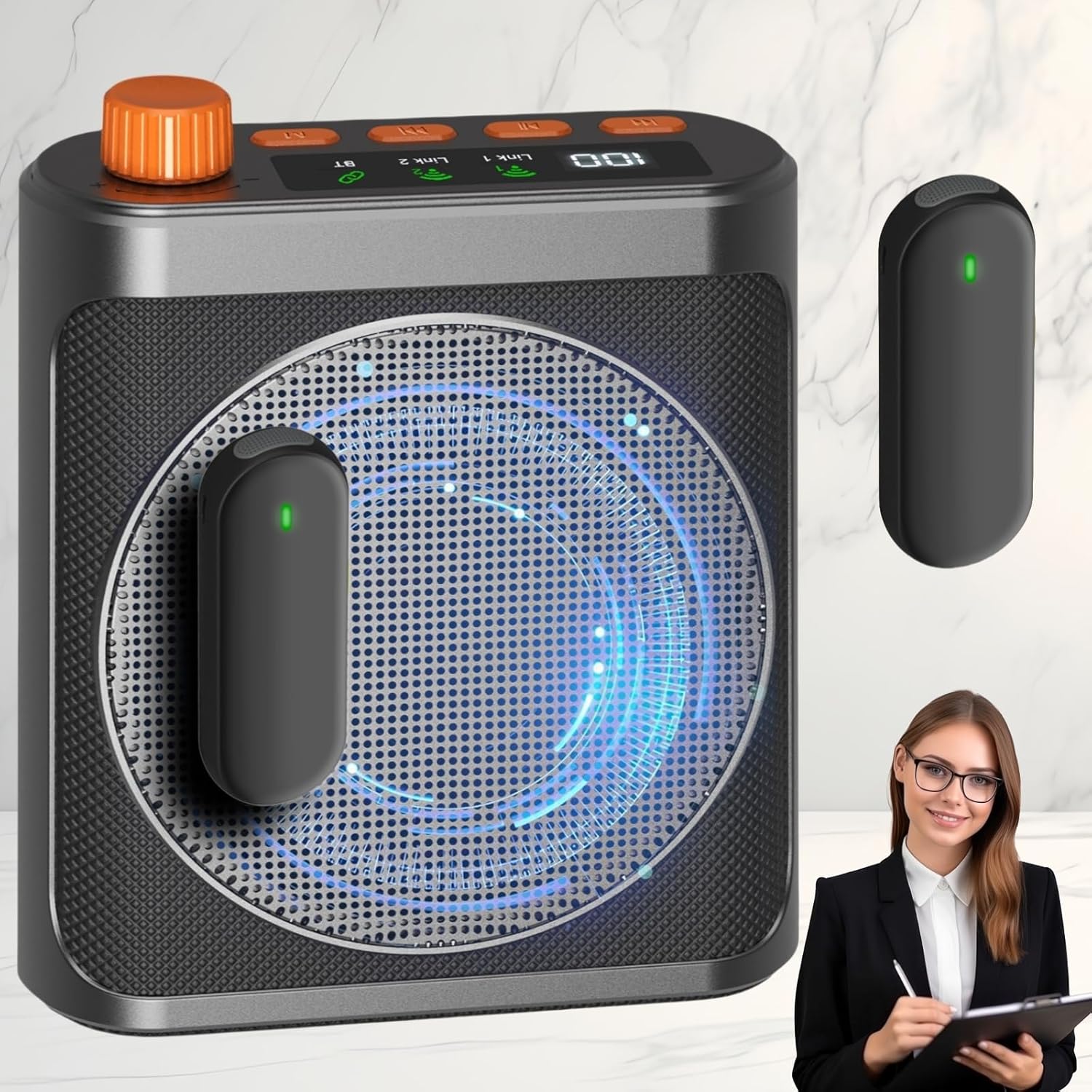 Portable Bluetooth Voice Amplifier Speaker with Magnetic Wireless Lavalier Microphone 20W Classroom/Yoga/Meeting