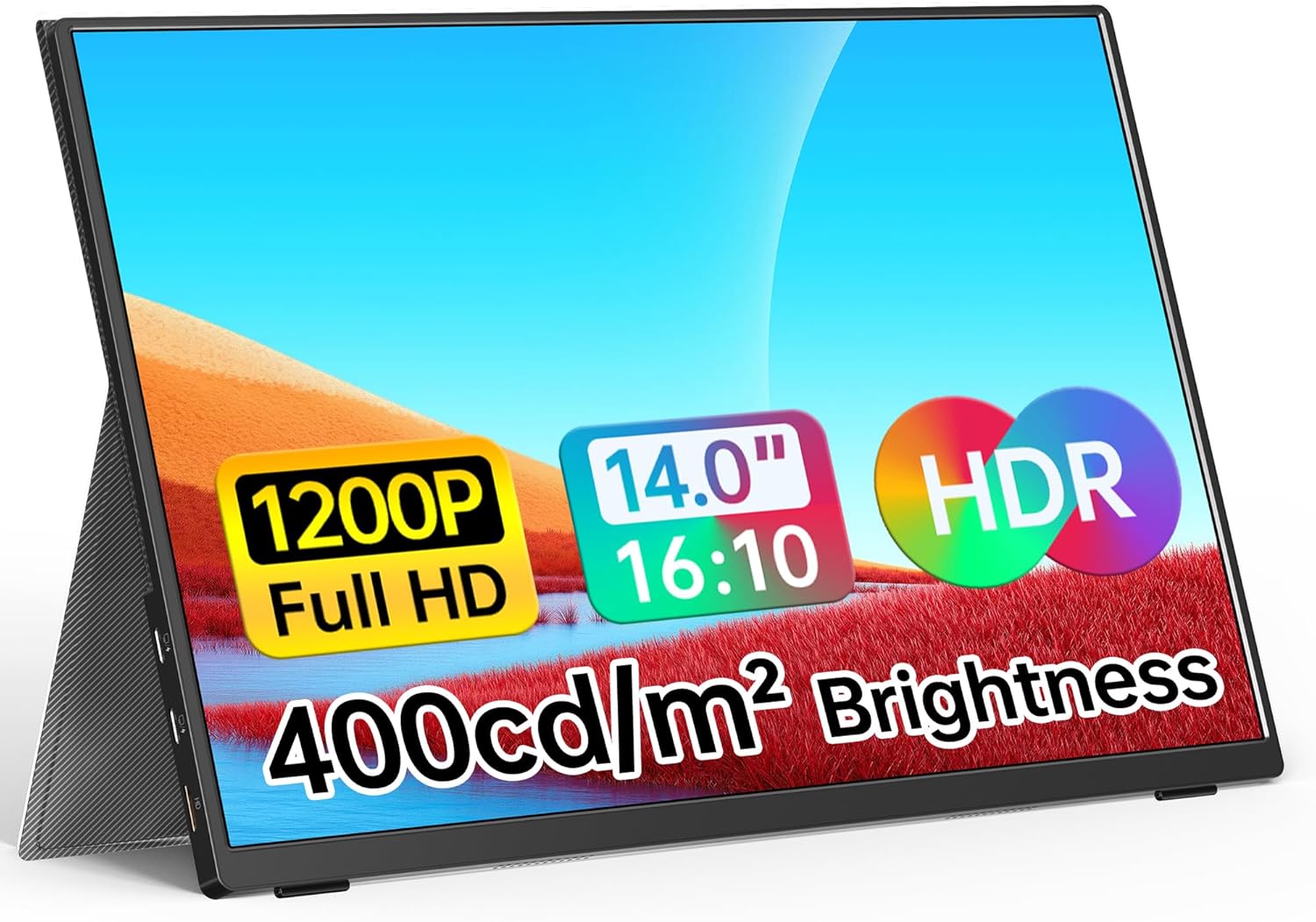 WGK 14 Inch FHD 1200P Ultra-Slim Portable Laptop Monitor, USB-C HDMI Plug&Play, 100% SRGB, Dual Speakers, Smart Cover Included