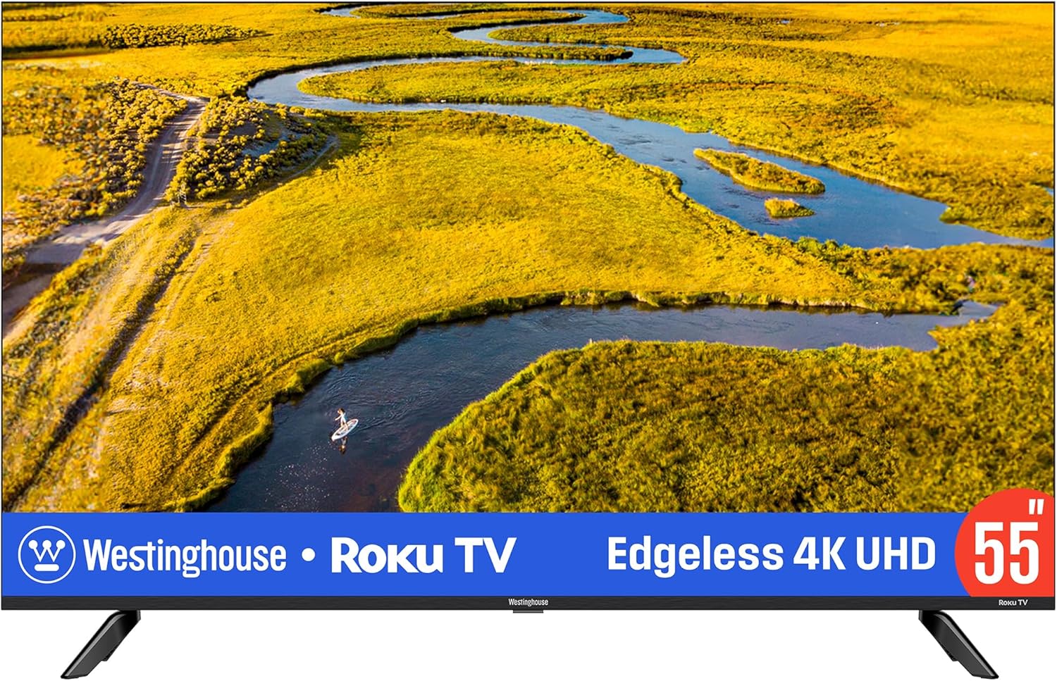 Westinghouse 55 Inch Edgeless 4K UHD Smart Roku LED TV HDR10 Wi-Fi Mobile App Compatible