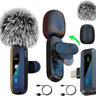 Wireless Lavalier Microphone for iPhone 13 Mini 6 Hrs Voice Recording Black
