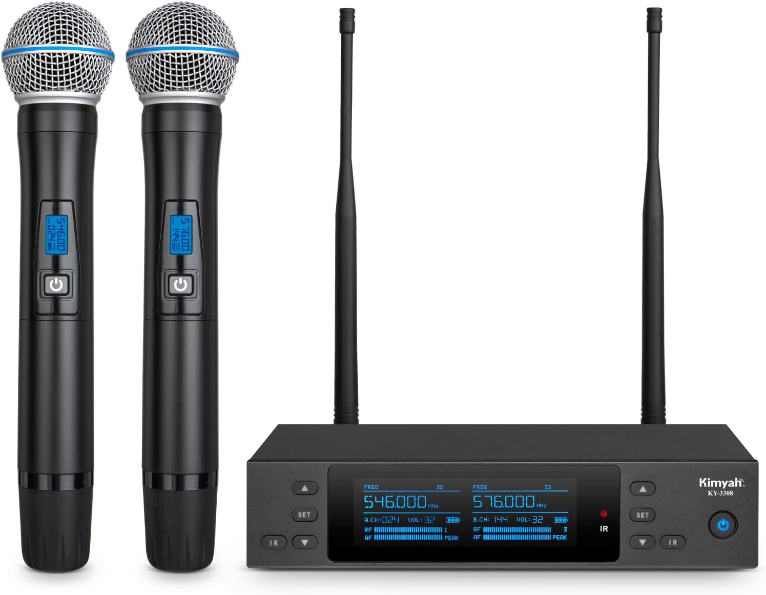 Dual 100 Channel UHF Wireless Microphone System, 328FT Range, Metal Handheld Mics for Stage, DJ, Karaoke