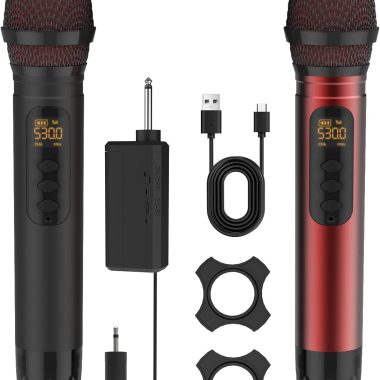 UHF Metal Dual Handheld Wireless Dynamic Karaoke Microphone Rechargeable 240ft Range