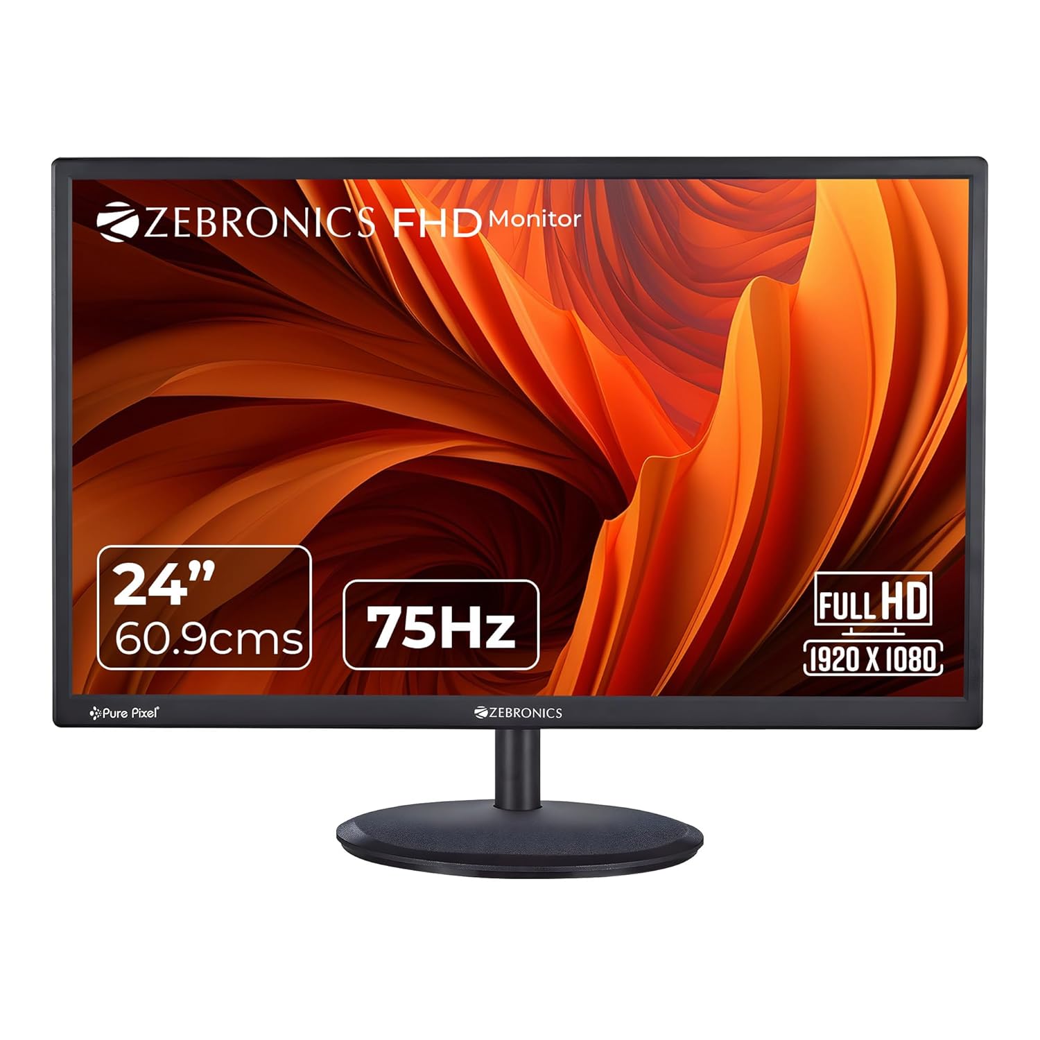 Zebronics PA124 24 Inch FHD 1920x1080 LED Monitor 75Hz HDMI VGA Built-in Speakers Slim