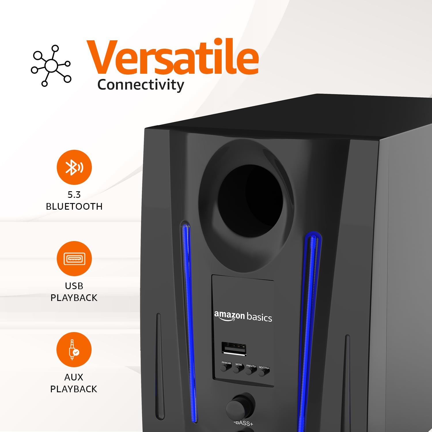 Amazon Basics Black 40W RMS Wired Multimedia Speaker with Remote, Bluetooth 5.3, Aux, USB, Micro TF Card - Image 6