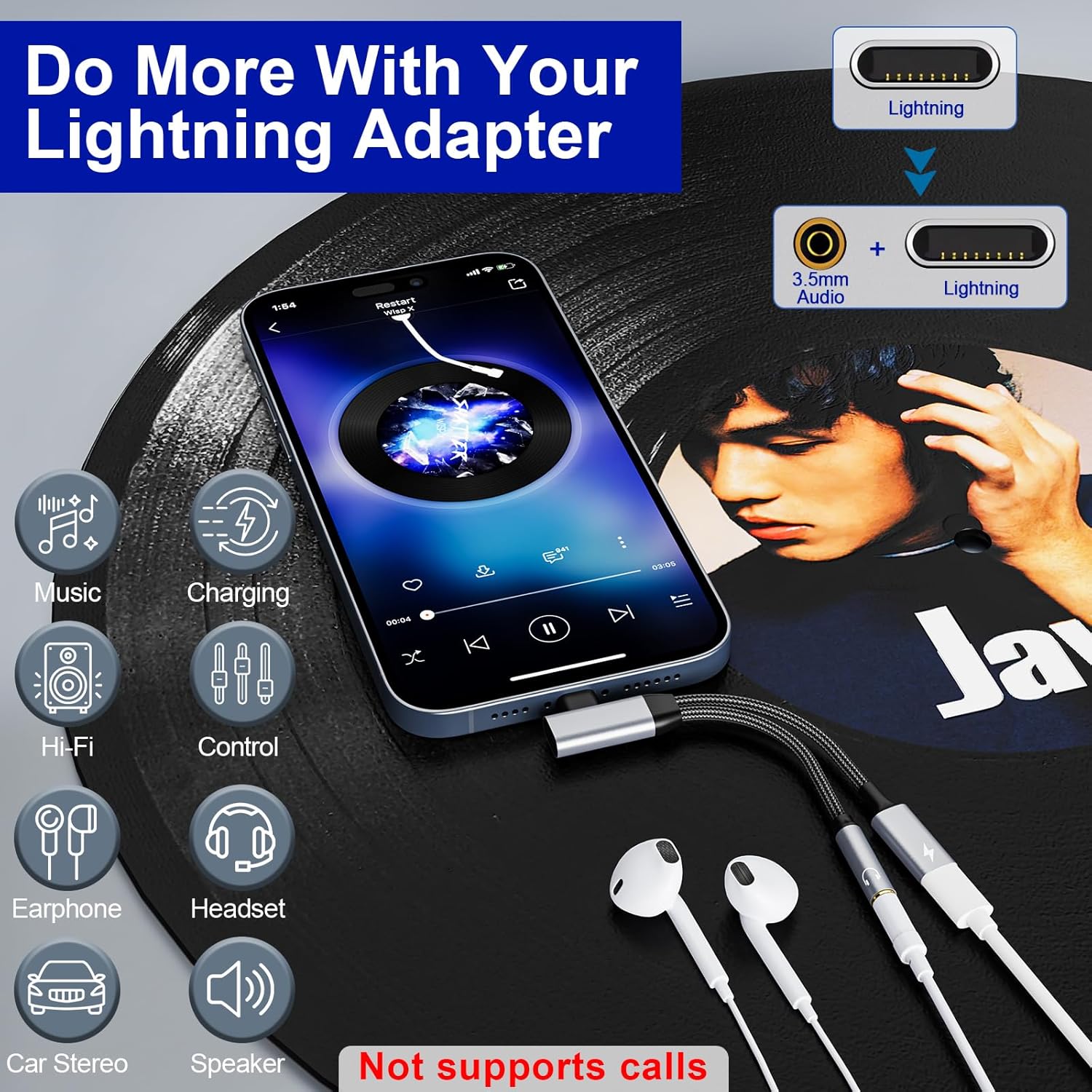 Apple Lightning to 3.5mm Headphone and Charger Adapter 2-in-1 Dongle for iPhone 14 13 12 - Image 2
