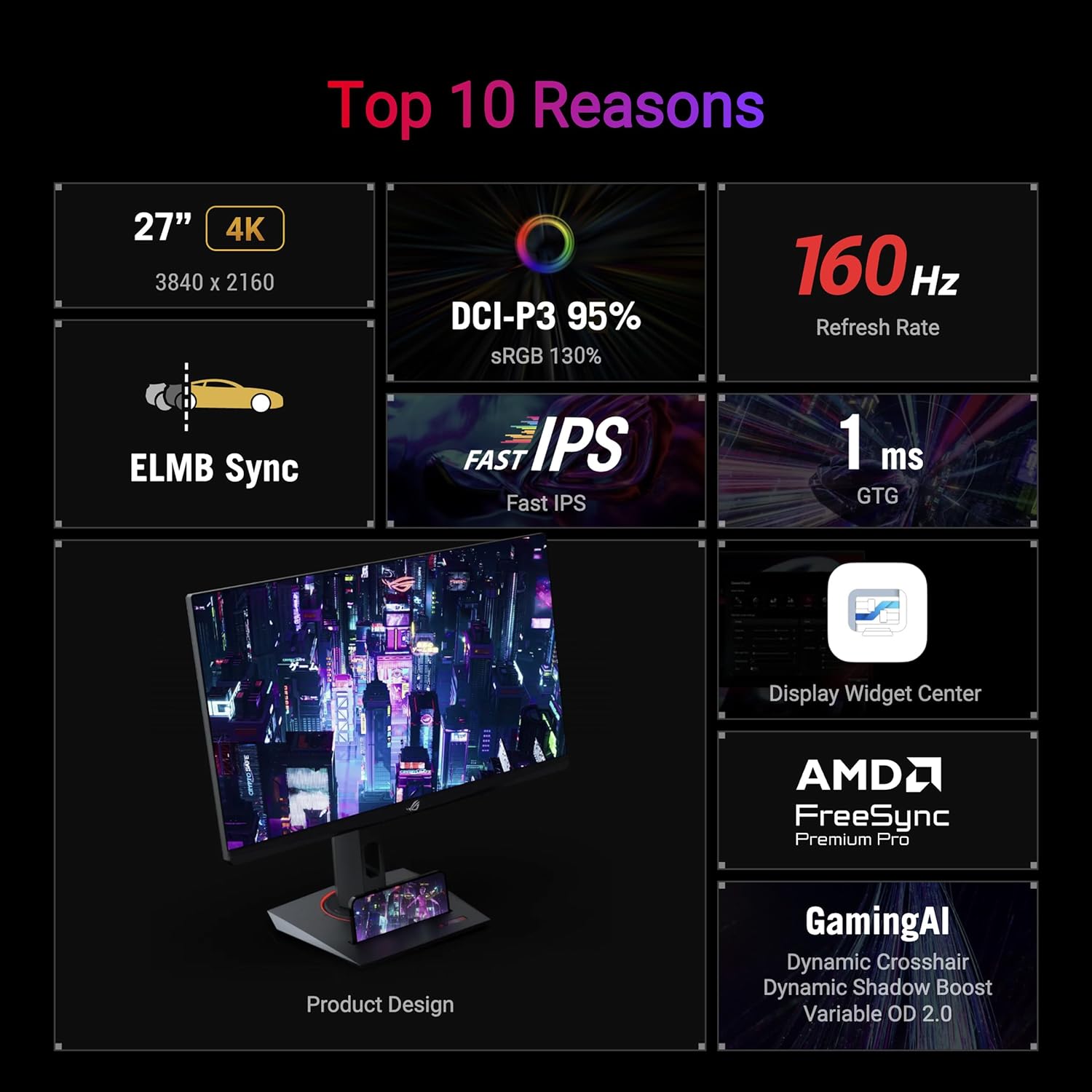 ASUS ROG Strix XG27UCS 27 Inch 4K 160Hz Fast IPS Gaming Monitor 1ms USB-C HDR400 - Image 4