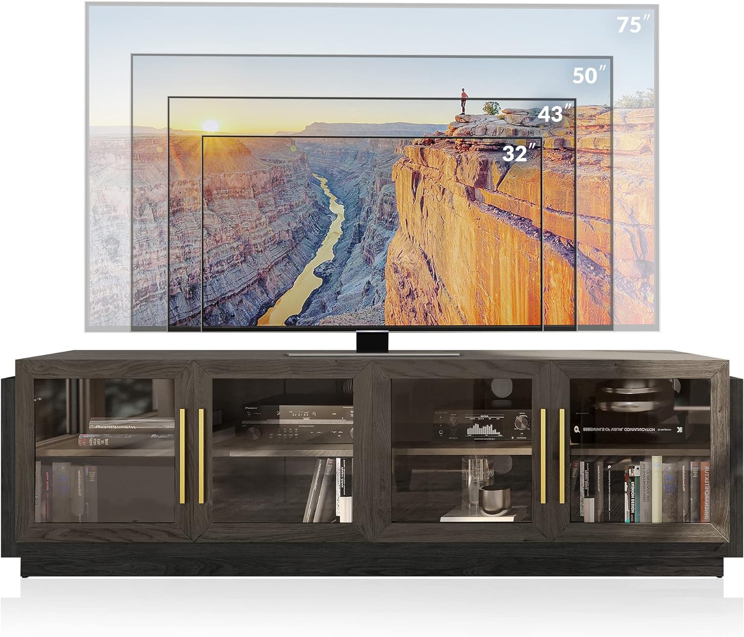 BELLEZE Brixston 70 Inch Modern Wood TV Stand for TVs up to 75 Inch Brown - Image 5