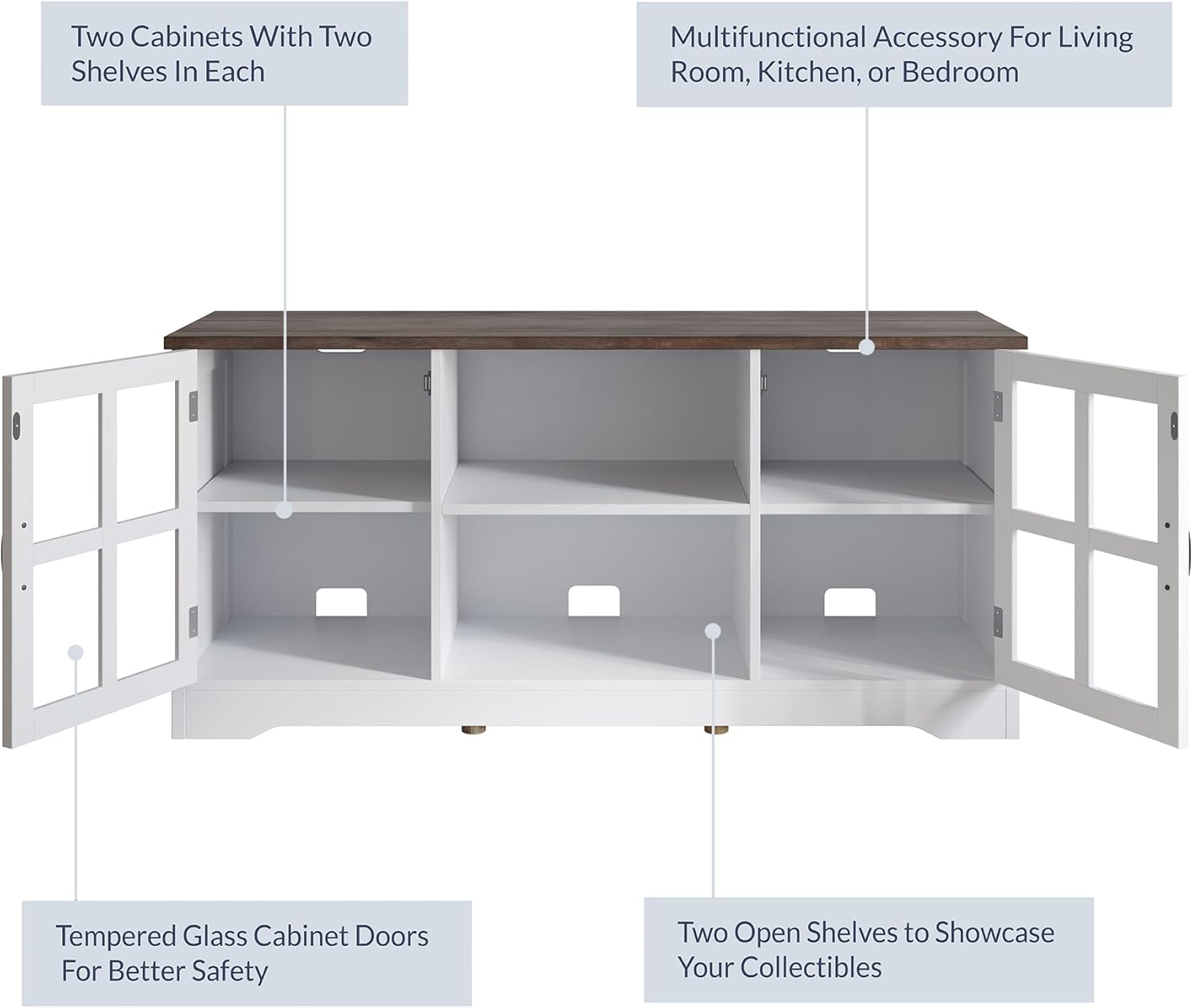 BELLEZE Modern 52 Inch White Media Console Sideboard Buffet for TVs up to 55 Inch Wood Glass Storage - Image 4