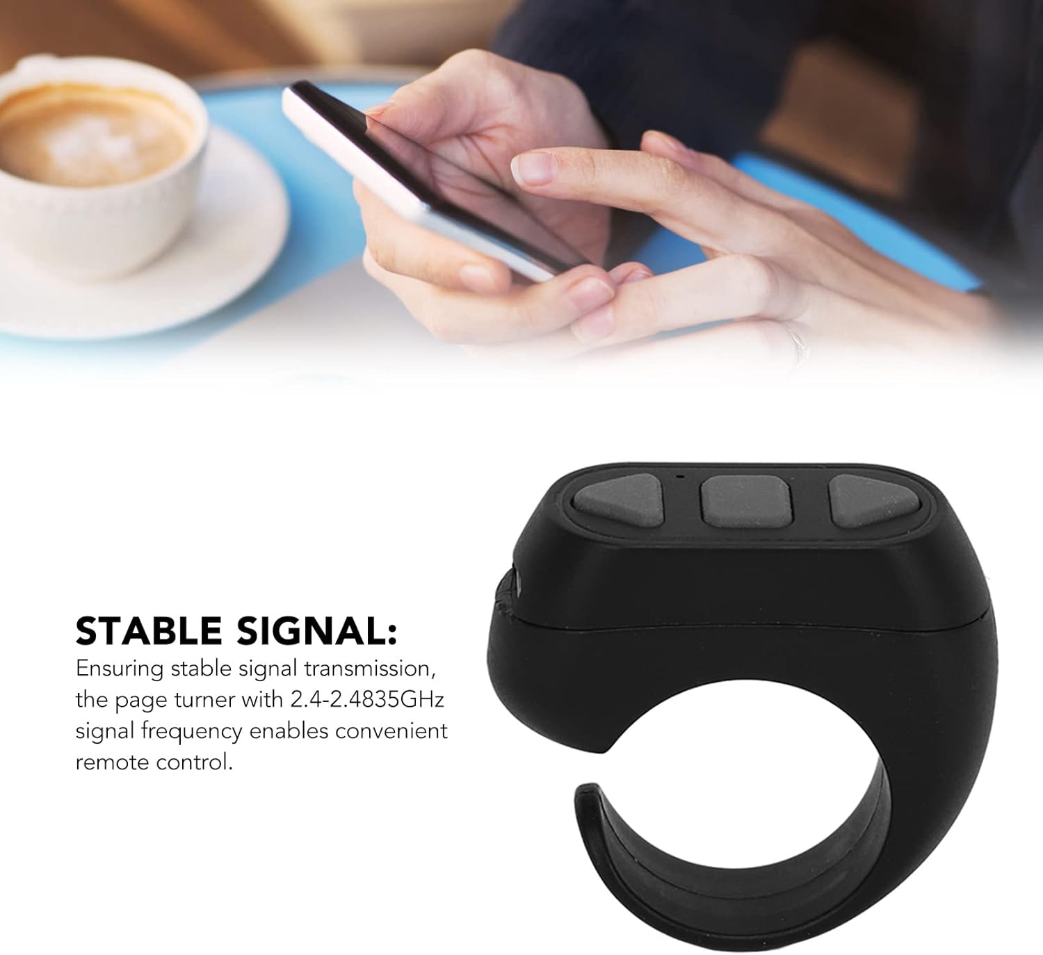 Black Bluetooth Remote Control Ring Page Turner for iOS Android Phones - Image 3