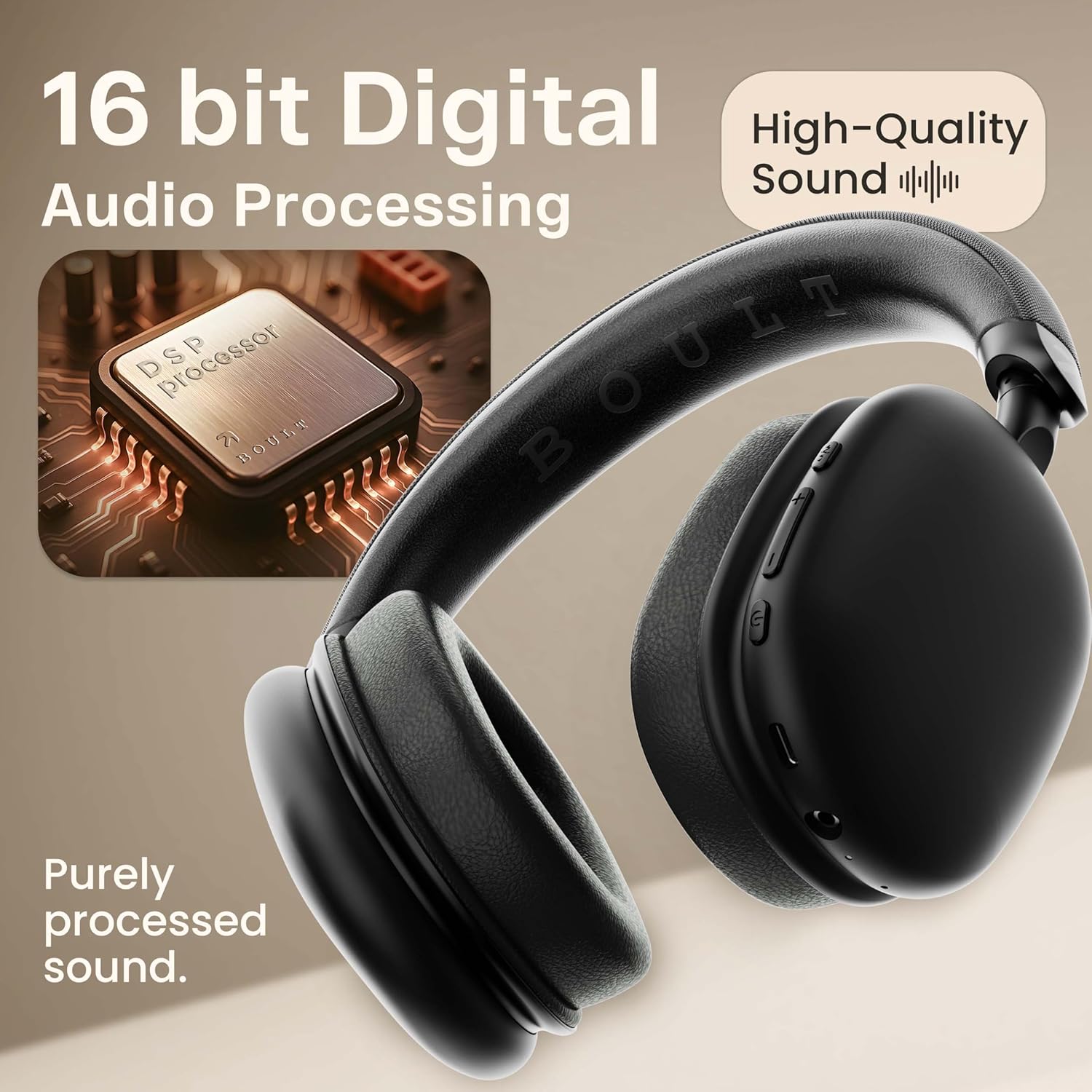Boult Fluid X Black Bluetooth Wireless Headphones 60H Playtime, 40mm Bass Driver, ENC Mic, Type-C - Image 7