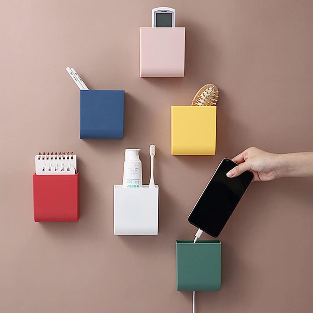 D4 White Wall Mount Phone Holder Stand with Adhesive and Cable Hole for Shower and Charging - Image 5