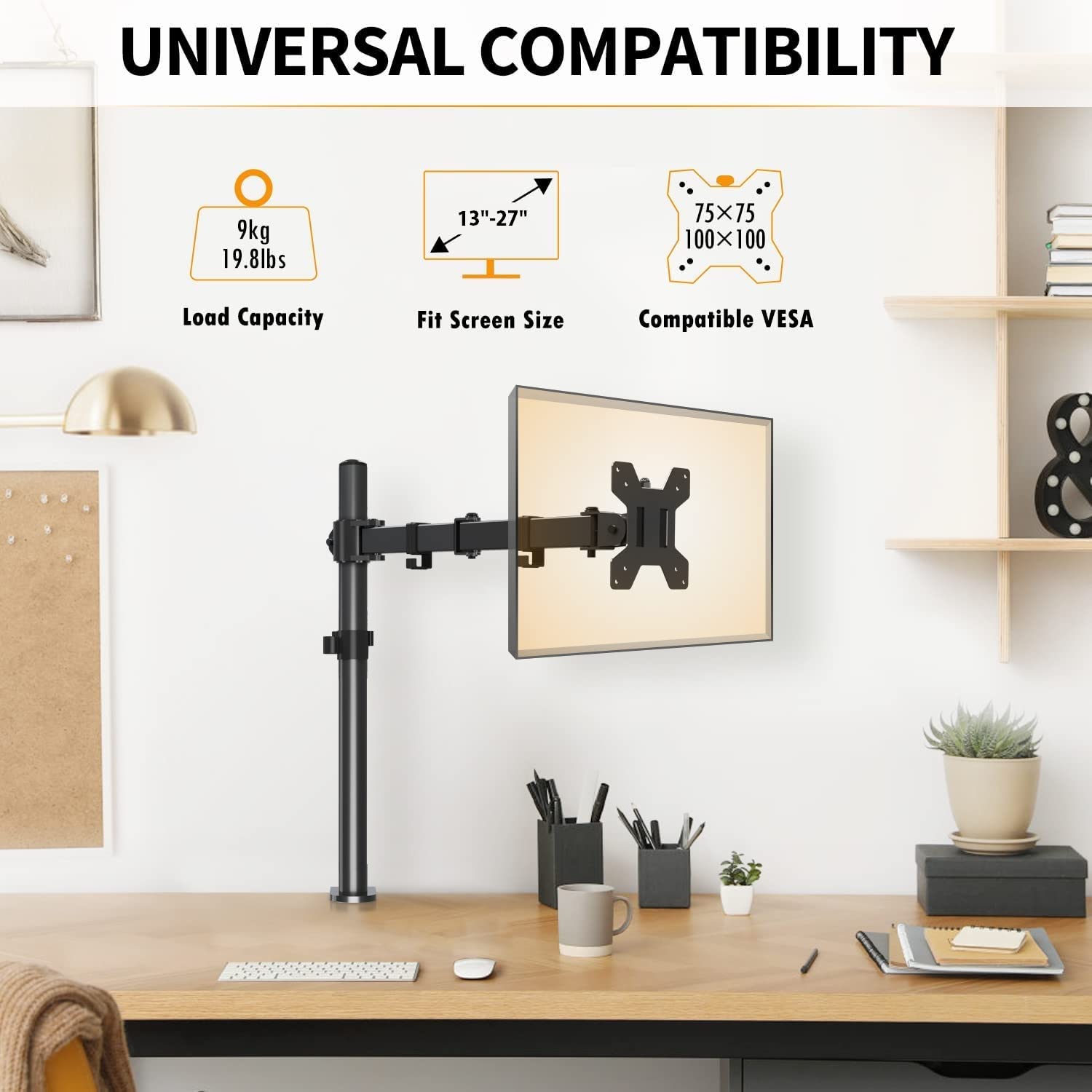 DazzelOn Single VESA Monitor Desk Mount Stand, 14-26" Full Motion Articulating Arm, Height Adjustable for Gaming - Image 2