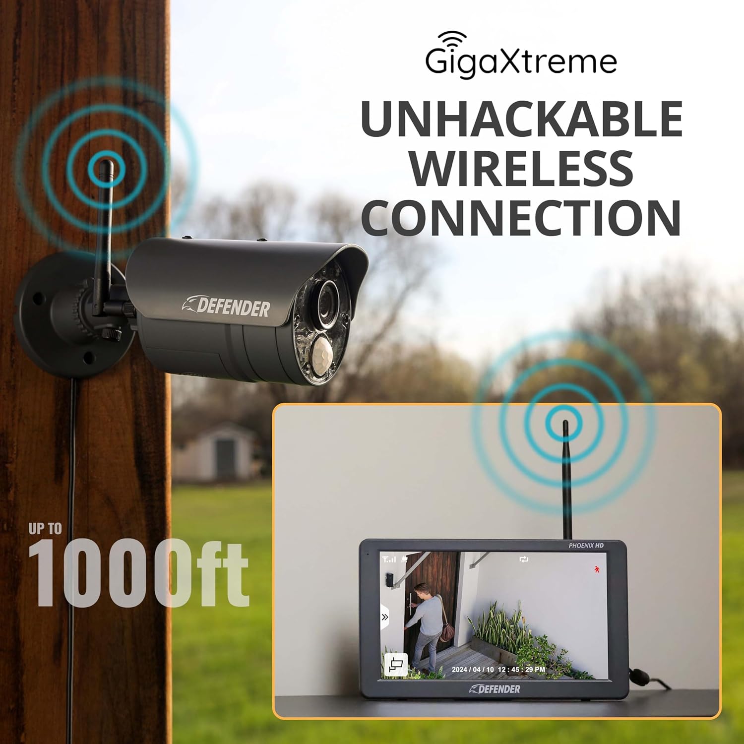 Defender PhoenixHD 1080p Wireless Security Camera System 4-Camera Kit with 10.1" Monitor 1000ft Range 128GB SD Card 2 Year Warranty - Image 4