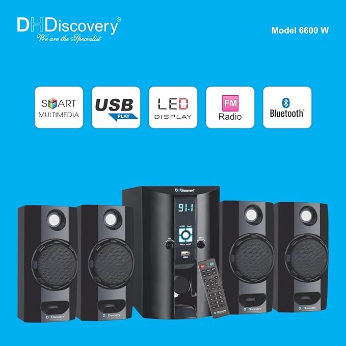 DH Discovery 6600W 4.1 Channel Bluetooth Home Theatre Speaker Black with Remote and RGB Light - Image 2