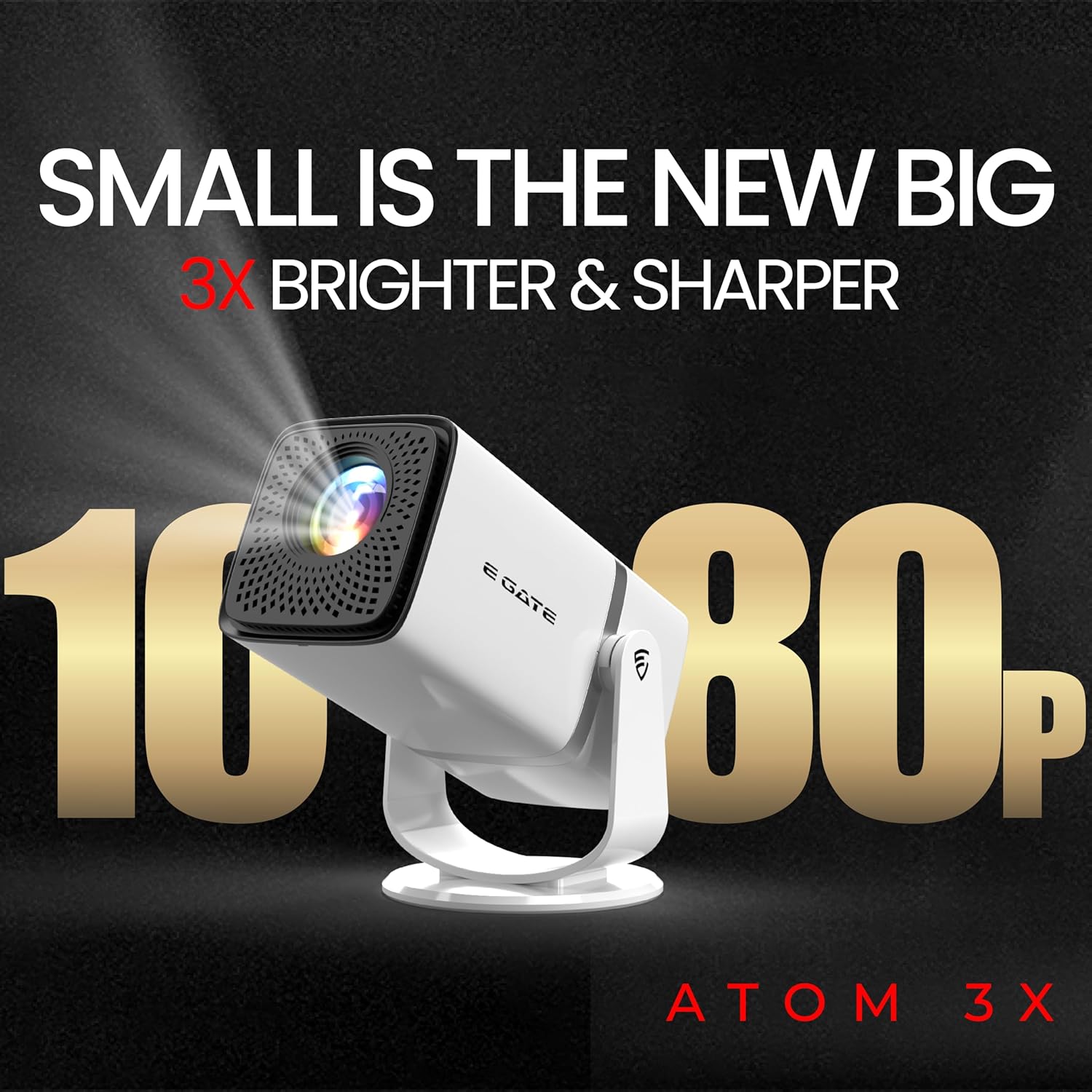 Egate Atom 3X 1080p Native Full HD Automatic Android Projector 300 ISO Rotatable 4K HDR Netflix - Image 2