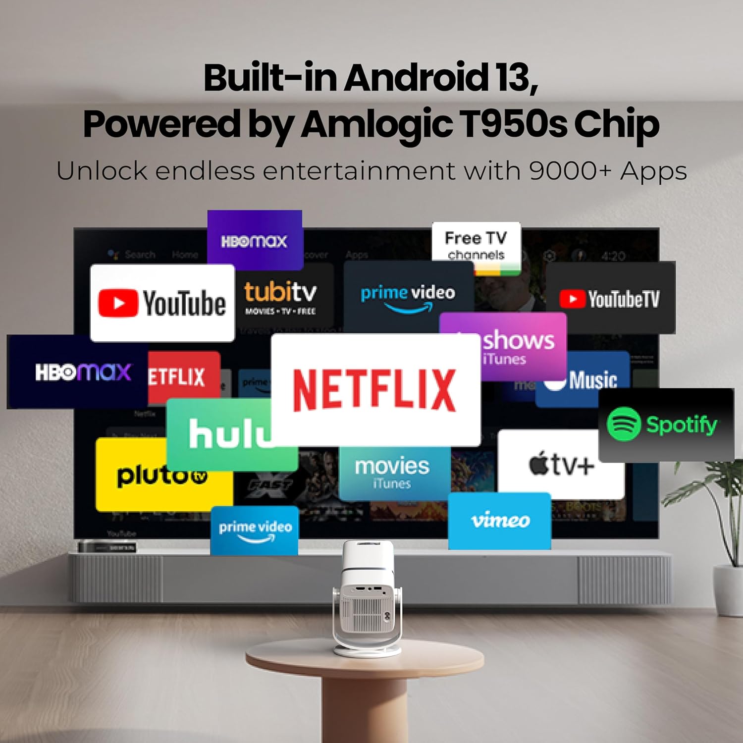 Egate Atom 3X 1080p Native Full HD Automatic Android Projector 300 ISO Rotatable 4K HDR Netflix - Image 7