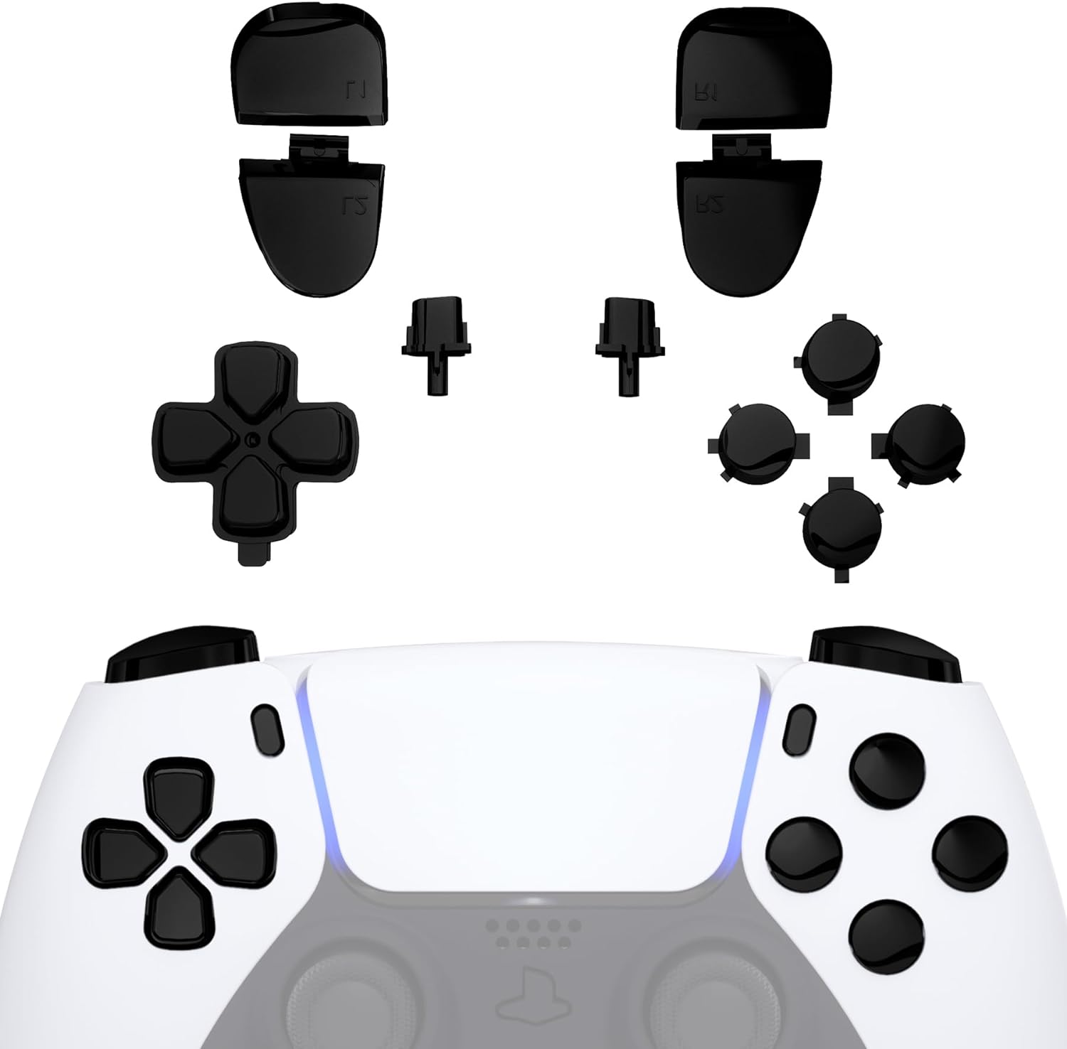 eXtremeRate Chrome Black Full Button Set for PS5 Controller BDM-030 BDM-040 BDM-050 - Controller Not Included