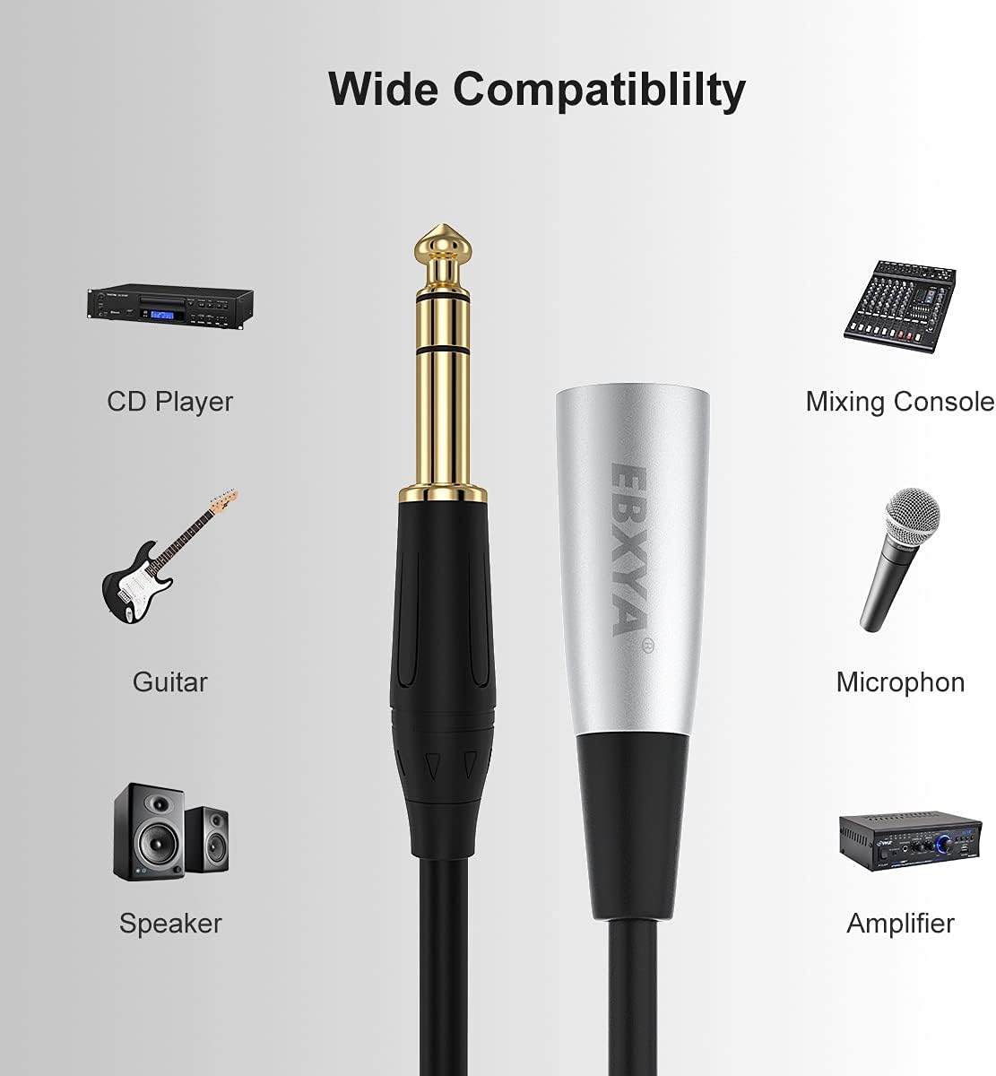 EBXYA 3ft Balanced Microphone Cable 1/4" TRS to XLR Male 3-Pin, 2 Pack - Image 3