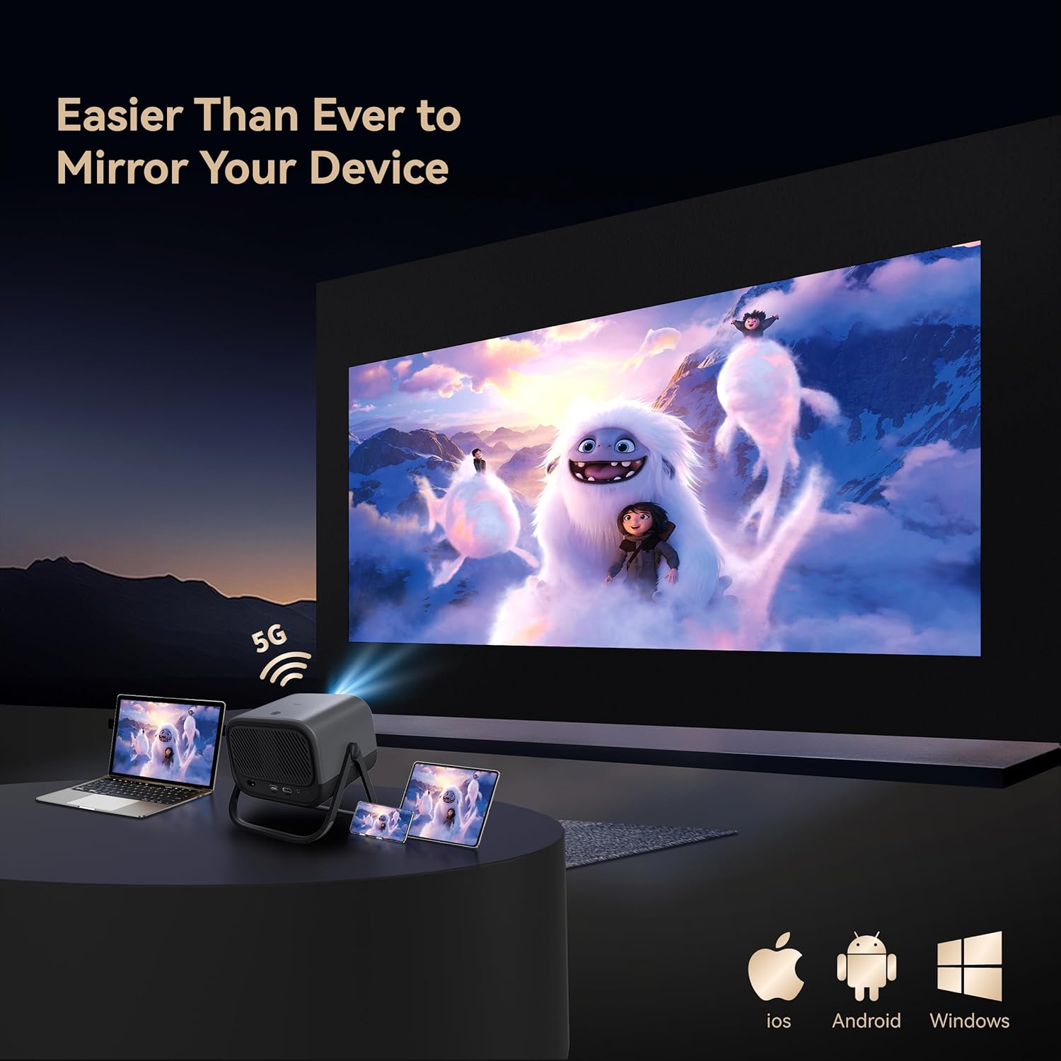 MEER 2025 Latest 1080P WiFi Bluetooth Auto Keystone Projector with Electric Focus and 360° Adjustable Stand - Image 2