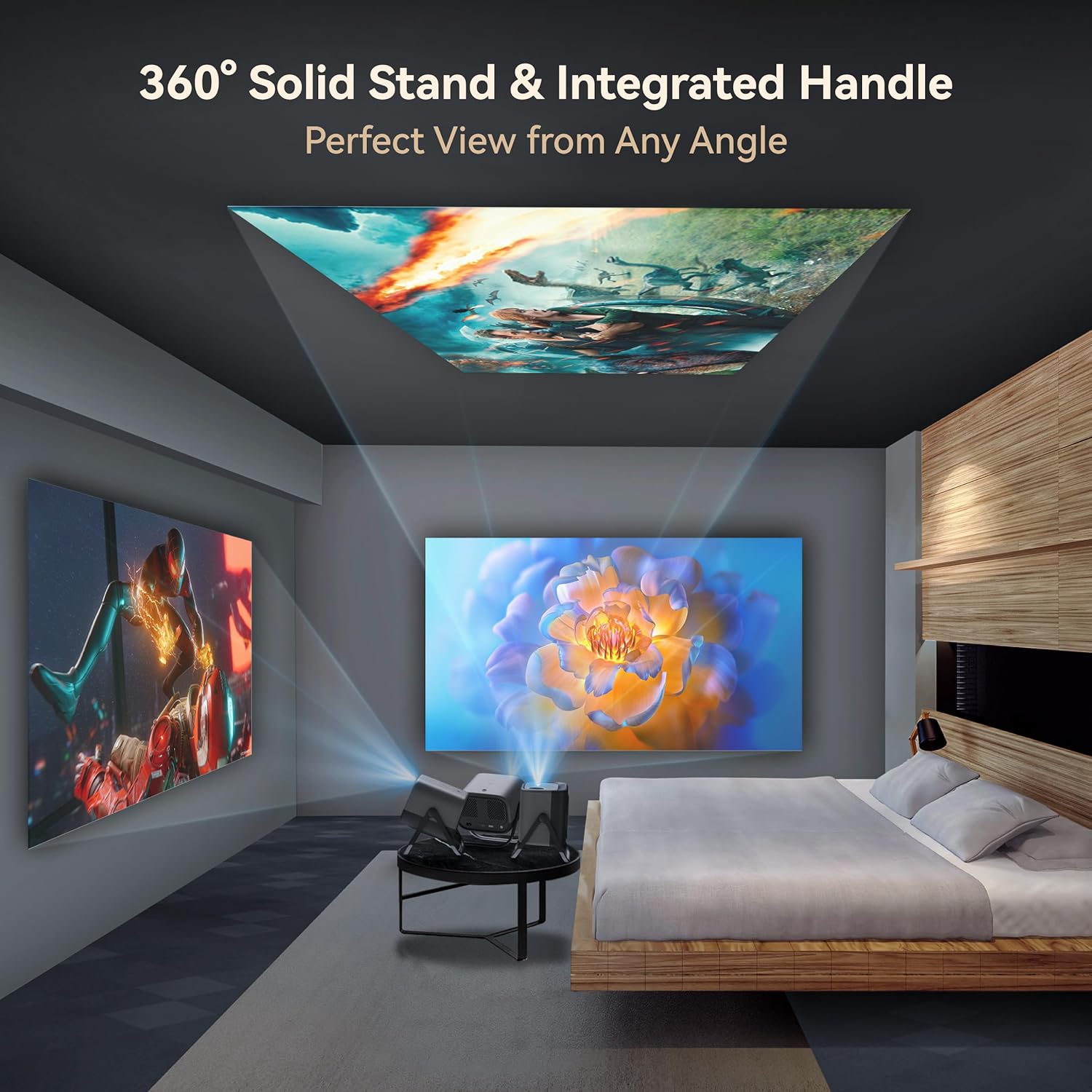 MEER 2025 Latest 1080P WiFi Bluetooth Auto Keystone Projector with Electric Focus and 360° Adjustable Stand - Image 3
