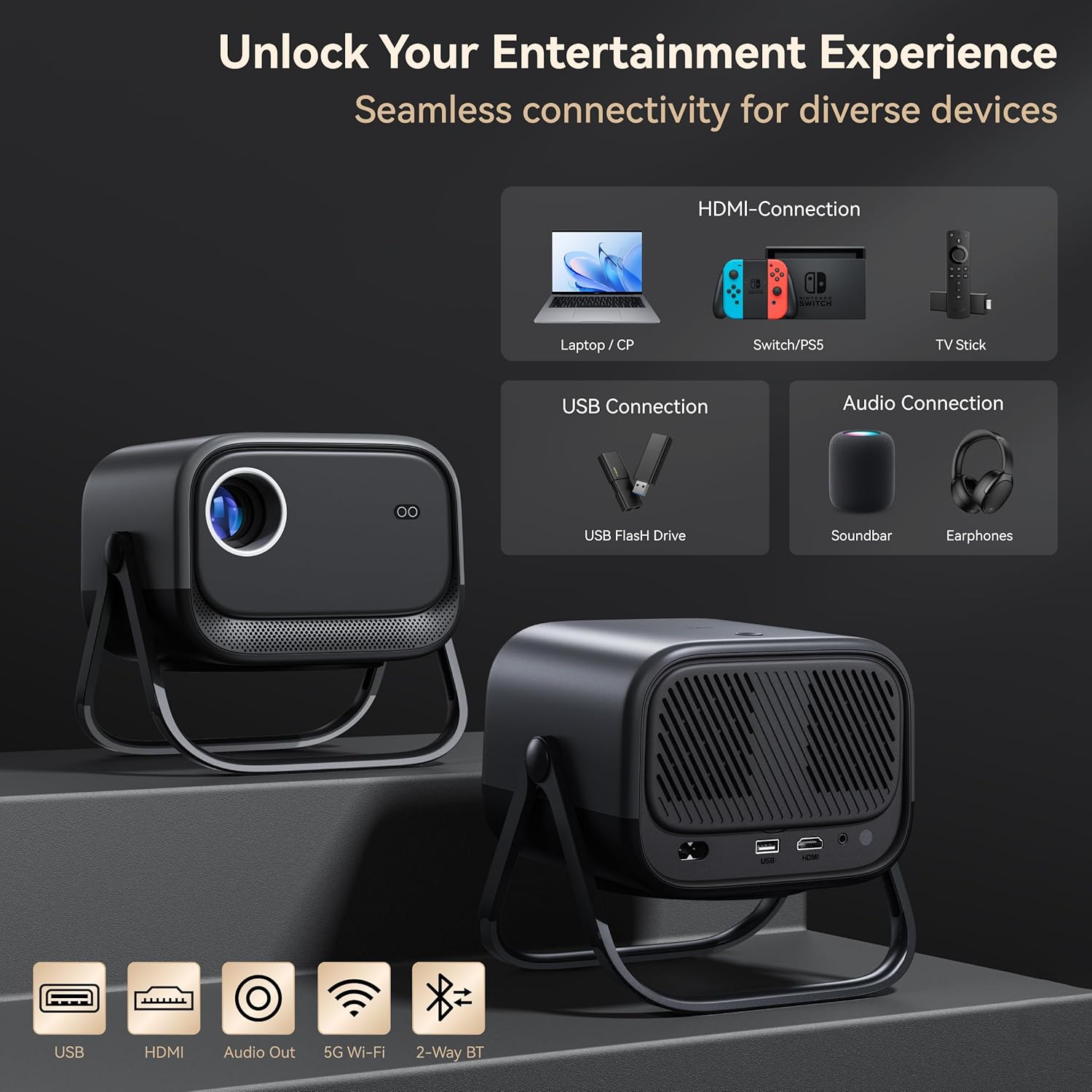 MEER 2025 Latest 1080P WiFi Bluetooth Auto Keystone Projector with Electric Focus and 360° Adjustable Stand - Image 7