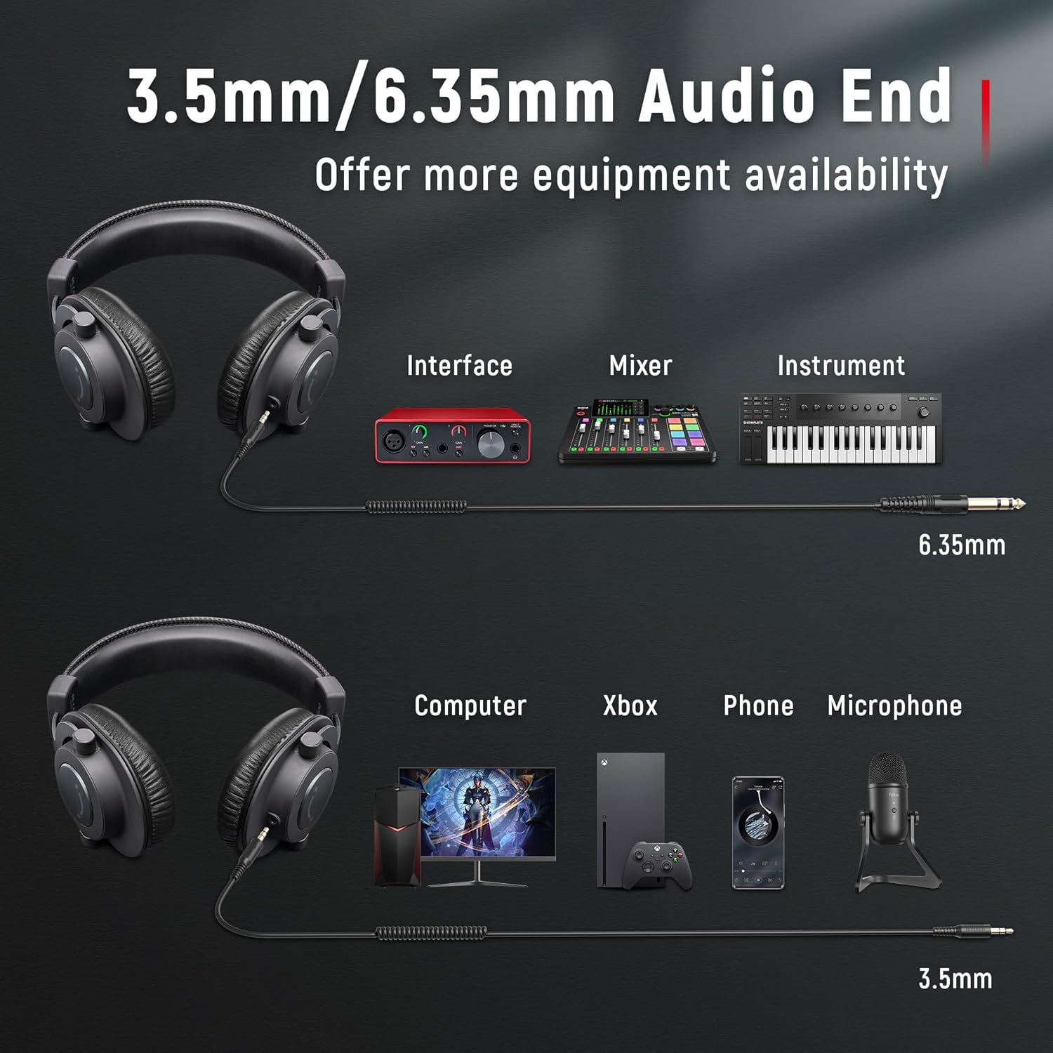 FIFINE H8 Black Studio Over-Ear Wired Monitor Headphones for Recording Podcast Streaming Comfortable Detachable Cables 3.5mm 6.35mm Jack PC Mixer - Image 4