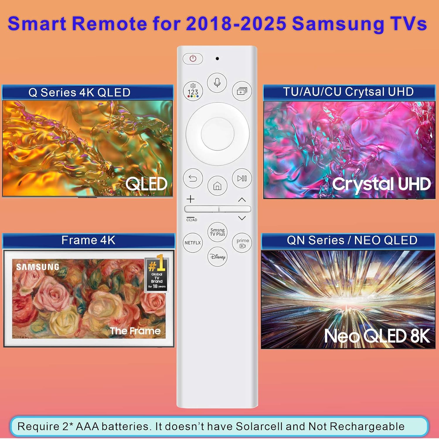 Samsung Frame TV Remote Control for 2018-2024 Smart TVs with Voice and Solarcell, 2-Year Warranty - Image 2