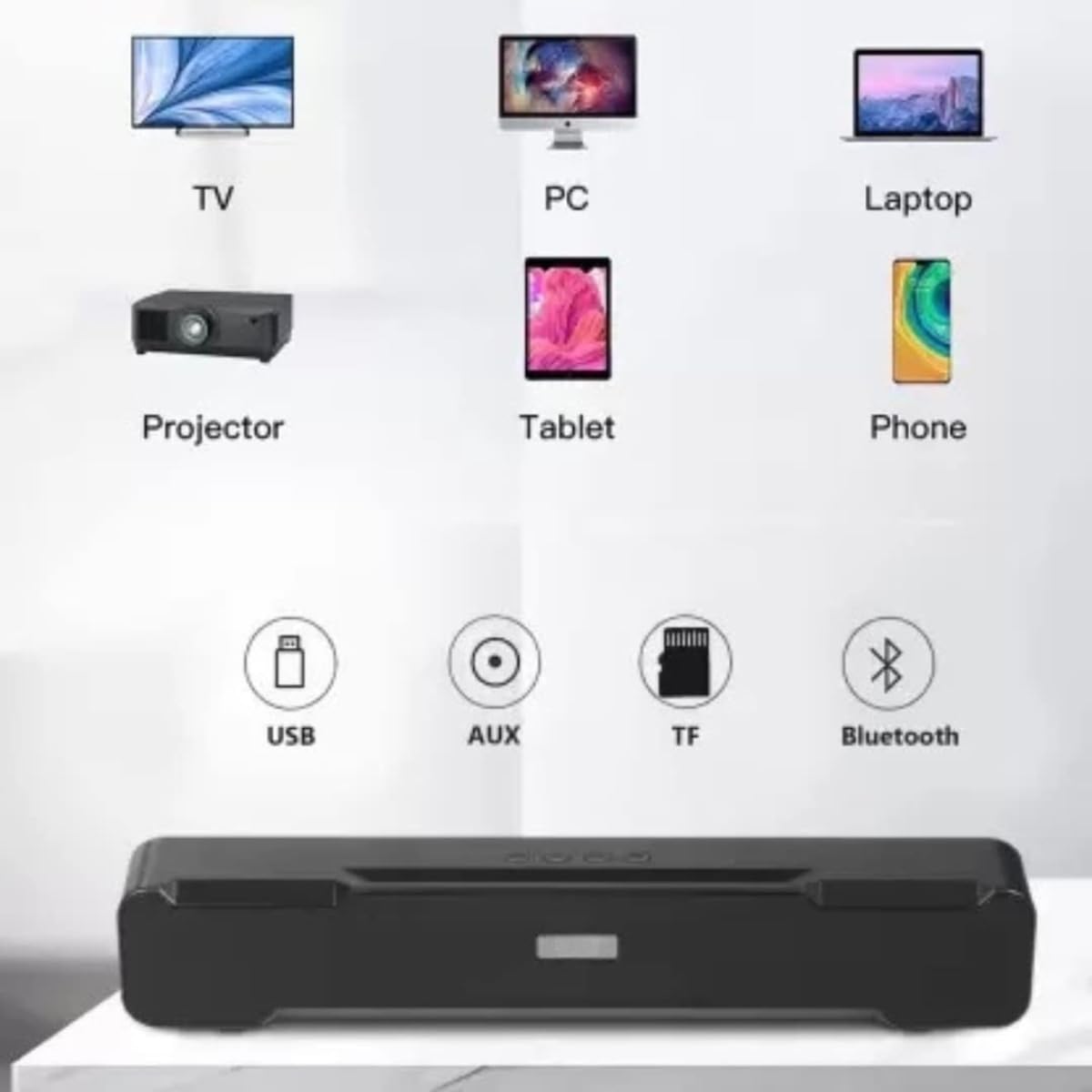 GADGETSWEAR Portable Bluetooth Soundbar 15W Stereo Audio USB AUX Wireless Home Theater Speaker for TV PC Smartphones - Image 5