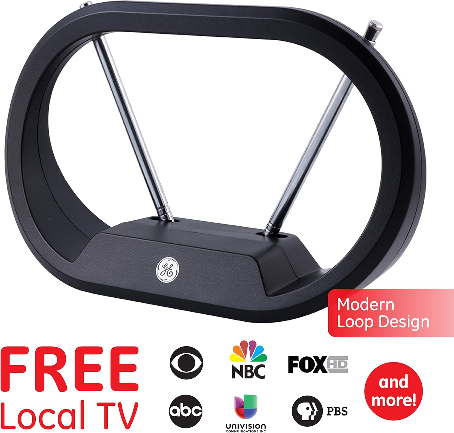GE Modern Loop Indoor Rabbit Ears TV Antenna Black 15 Inch Extendable 4K 1080P - Image 8