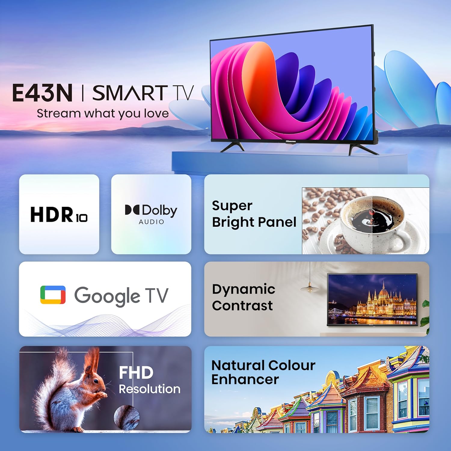Hisense 43 inch Full HD Smart Google LED TV 43E43N Black - Image 2