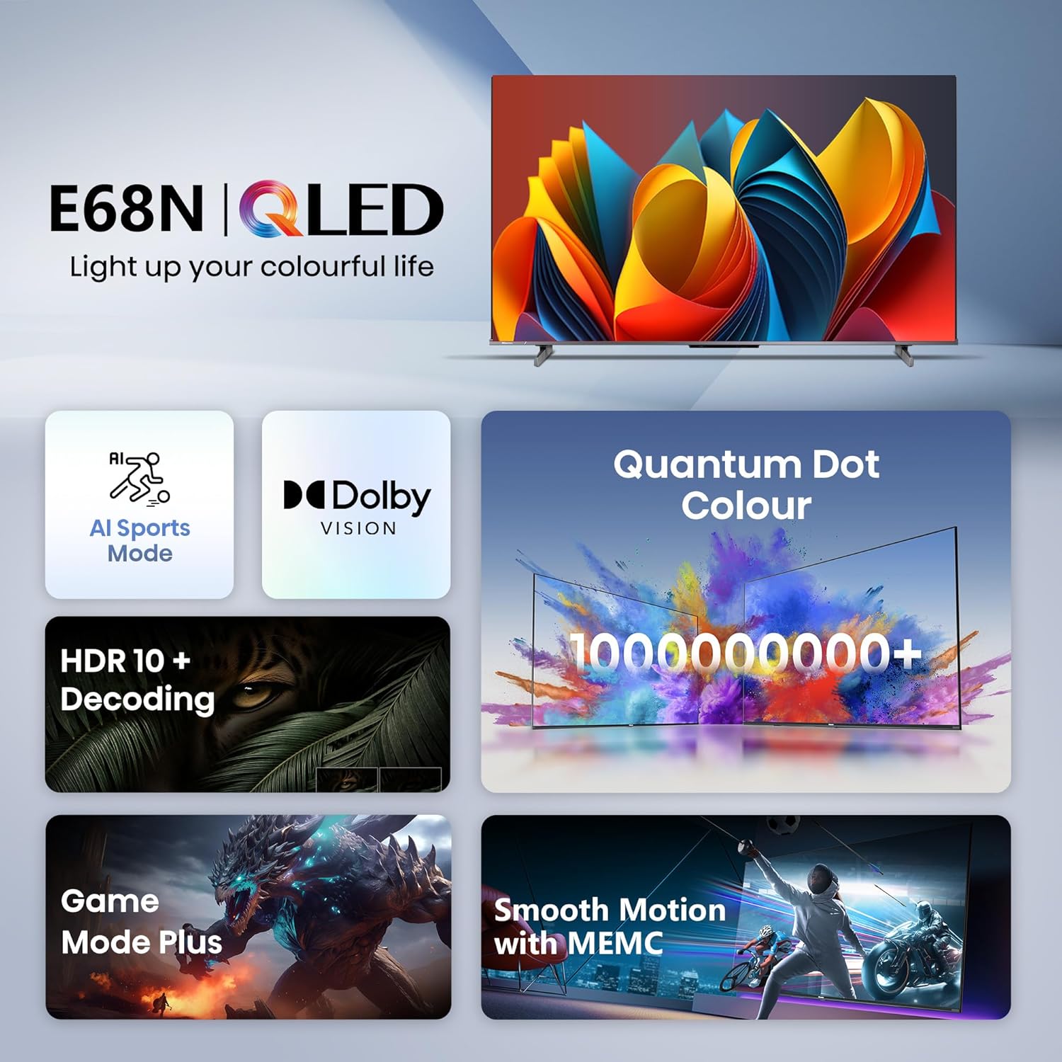 Hisense 43 Inch 4K Ultra HD Smart Google QLED TV 43E68N Grey - Image 2