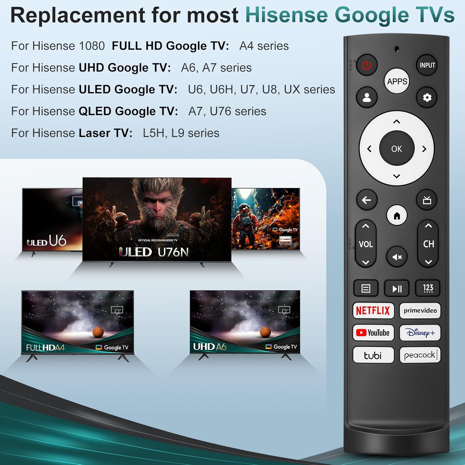 Hisense TV Remote Replacement 2 Pack for UHD ULED QLED 4K Smart TVs - Image 2