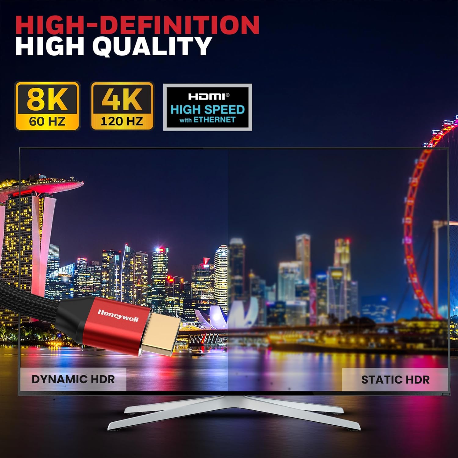 Honeywell 9.8ft 3M HDMI 2.1 Cable 8K 60Hz 4K 120Hz UHD 48Gbps Ultra High Speed Ethernet eARC - Image 4