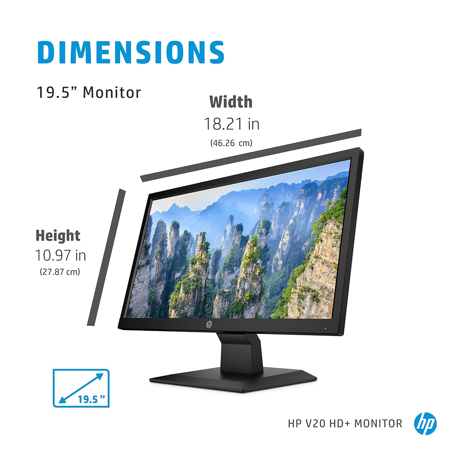 HP V20 19.5 Inch HD+ 1600x900 Anti-Glare Monitor with HDMI and VGA, 5ms Response Time - Image 2