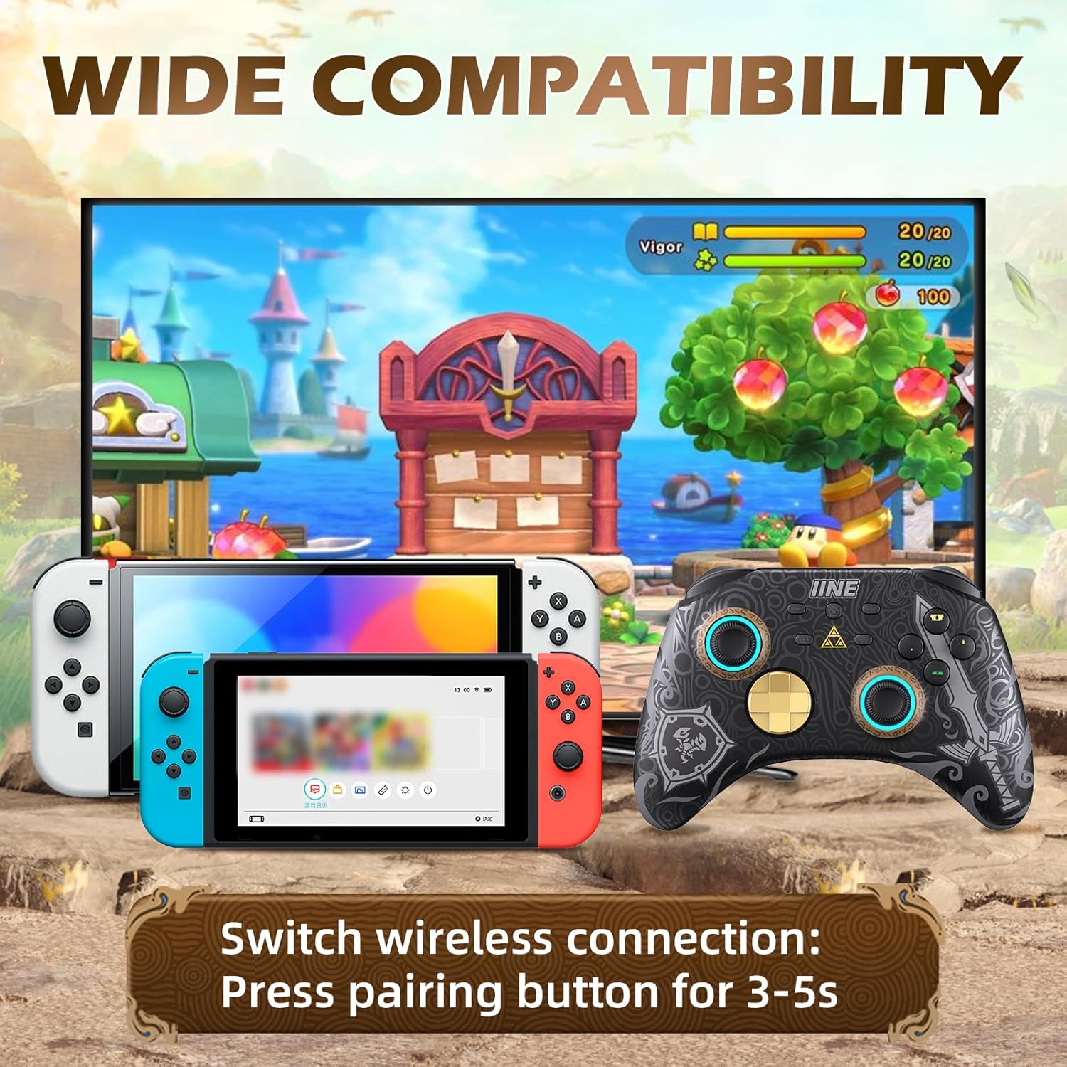 IINE RGB Wireless Pro Controller for Nintendo Switch Lite OLED with Headset Jack Turbo Macro Wake-Up Vibration - Image 6