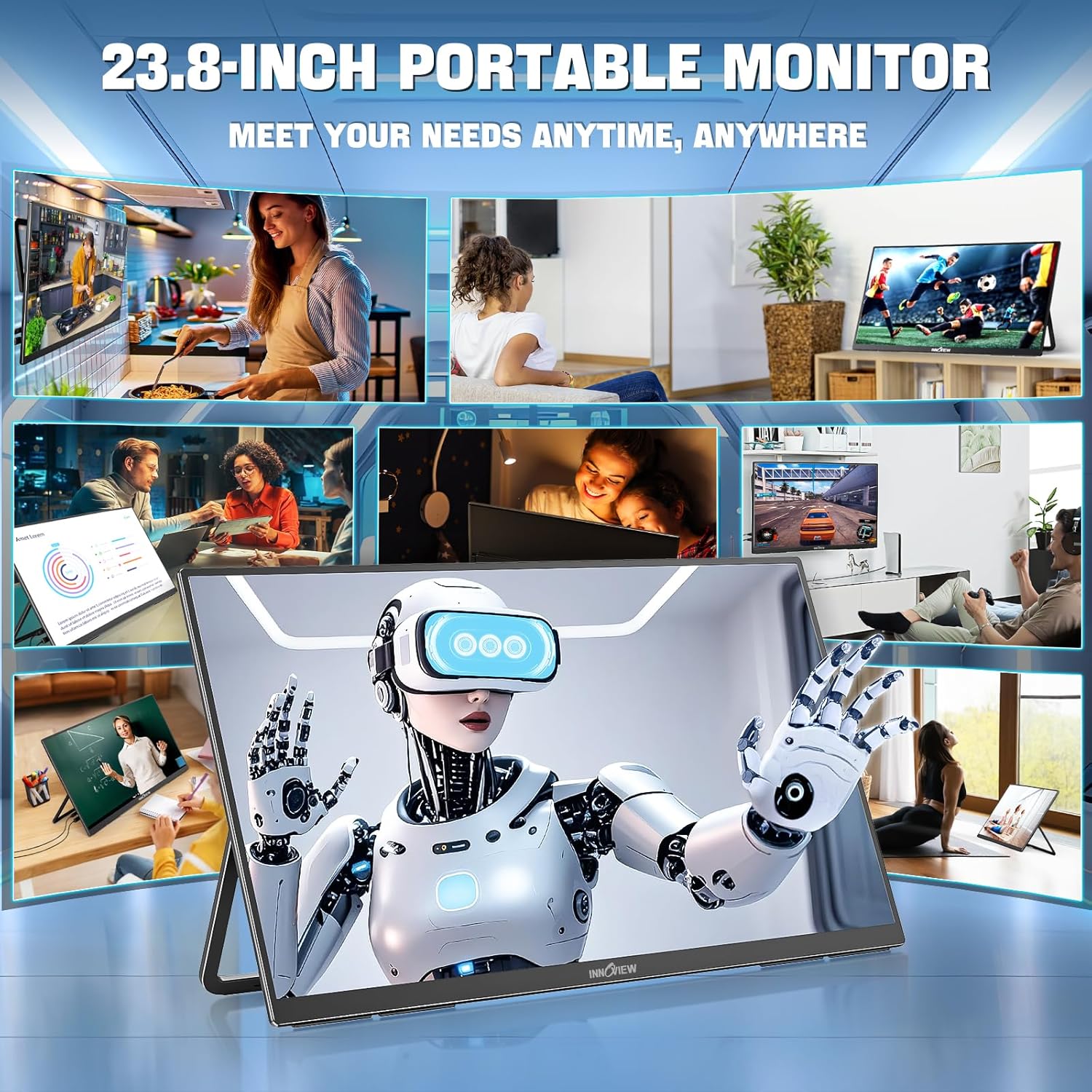 Innoview 23.8" 4K UHD Portable Monitor 100% sRGB IPS with Stand - Image 6