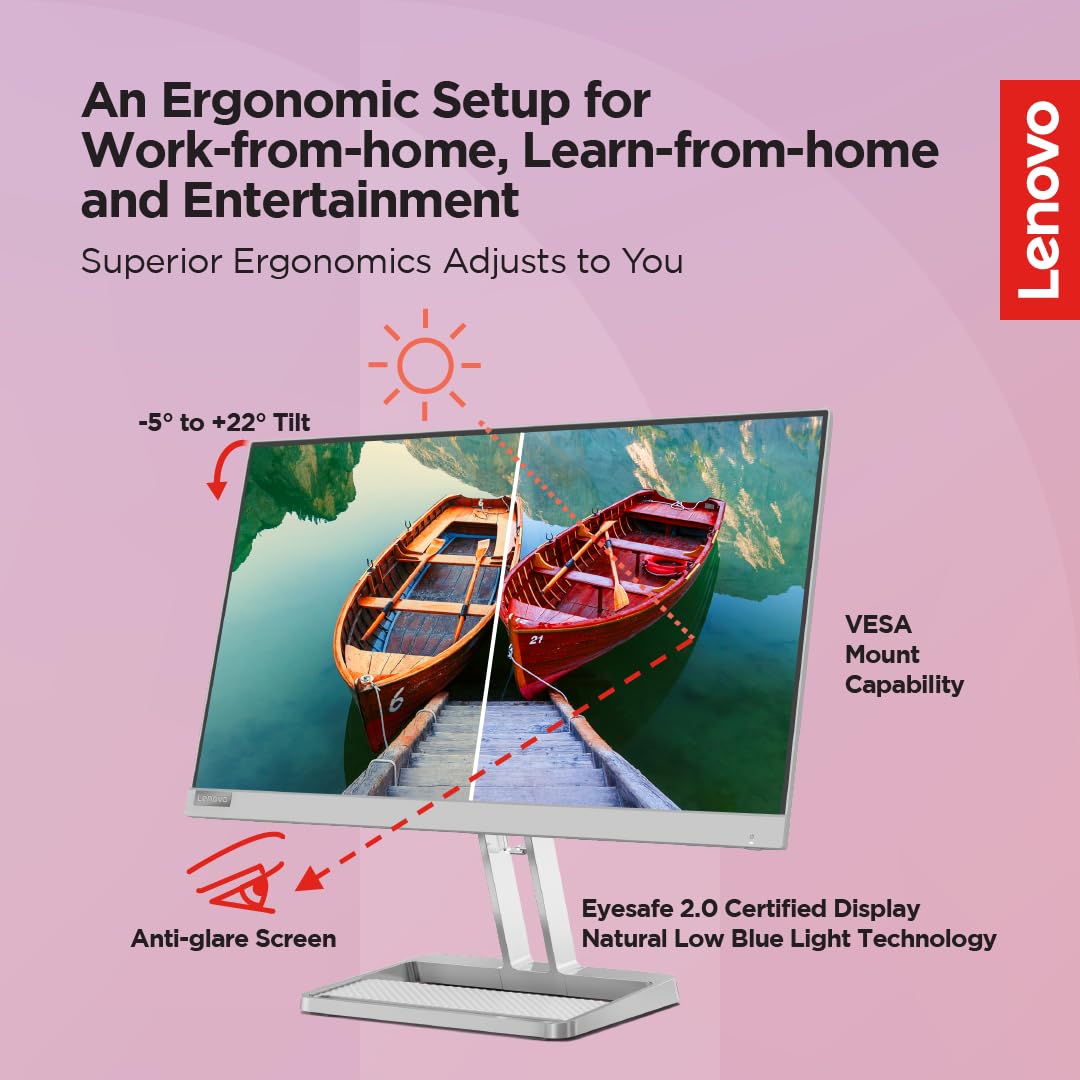 Lenovo L22i-40 22 inch FHD IPS Ultraslim Monitor, 75Hz, 99% sRGB, 4ms, Grey - Image 4