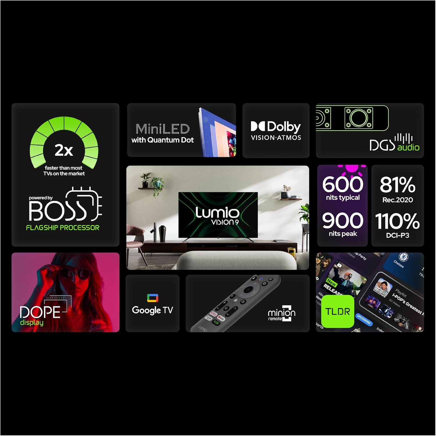 Lumio Vision 9 55 Inch 4K Ultra HD Smart Google QD-MiniLED TV - Image 2