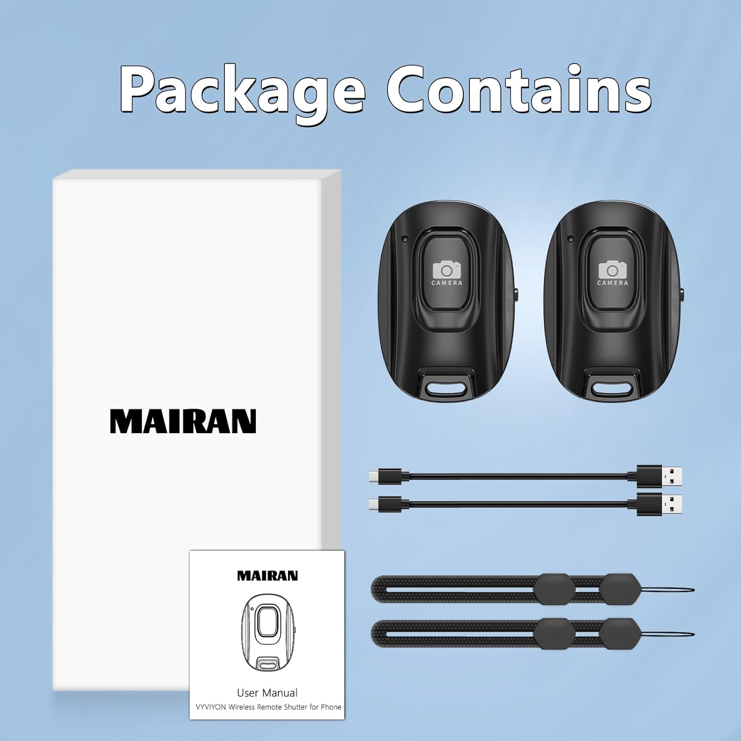 MAIRAN 2 Pack Wireless Bluetooth Selfie Remote Shutter for iPhone Android Smartphones, Rechargeable, with Charging Cable and Wrist Strap Included - Image 7