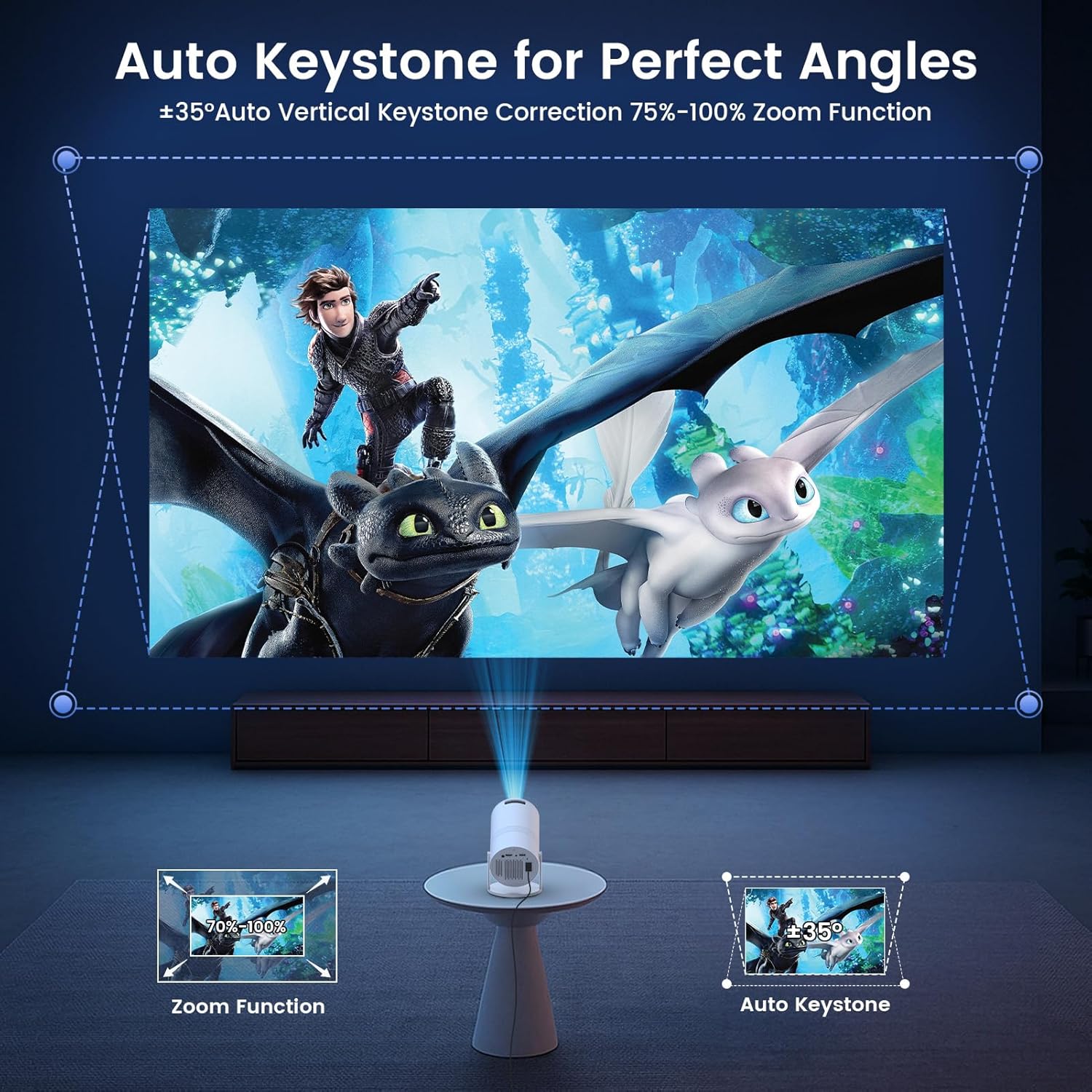 Portable WiFi Bluetooth Mini Projector 1080P HD Auto Keystone 180° Rotatable Smartphone Laptop Compatible - Image 3