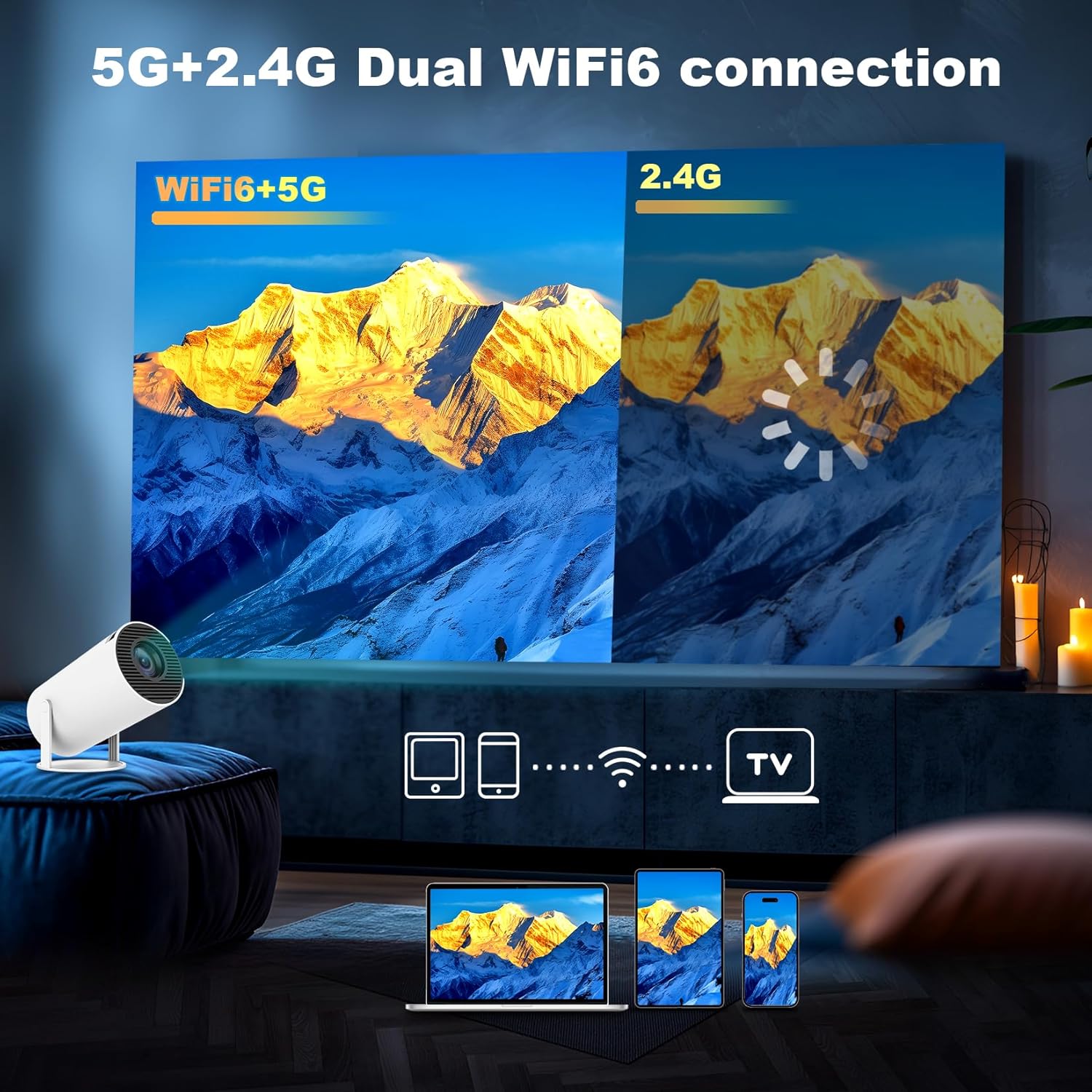 HY300 Portable Mini Projector 4K 1080P 160 ANSI Dual-Band WIFI6 5G Bluetooth Android 11 180° Rotatable Auto Keystone Correction - Image 3