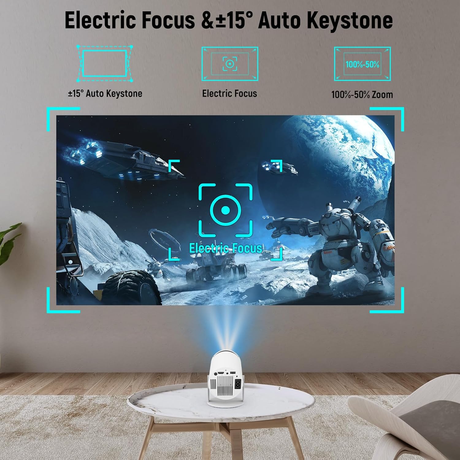 Portable Wifi 6 Bluetooth 5.4 Mini Projector 4K 1080P 130" Screen White - Image 6