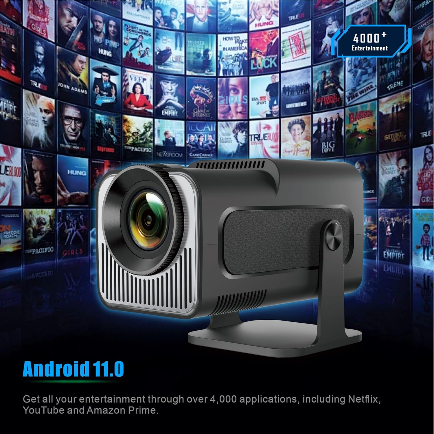 HY320 Portable Mini Projector Full HD 4K Support Android 11 WIFI 6 Bluetooth 5 300ANSI 130" Screen 270° Rotatable - Image 2