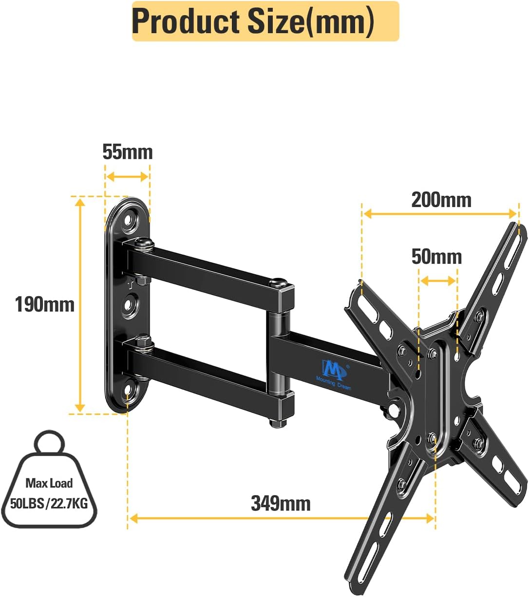 Mounting Dream Full Motion TV Wall Mount Bracket for 13-42 Inch TVs, Swivel Tilt Articulating Arm, 50 lbs Capacity - Image 8