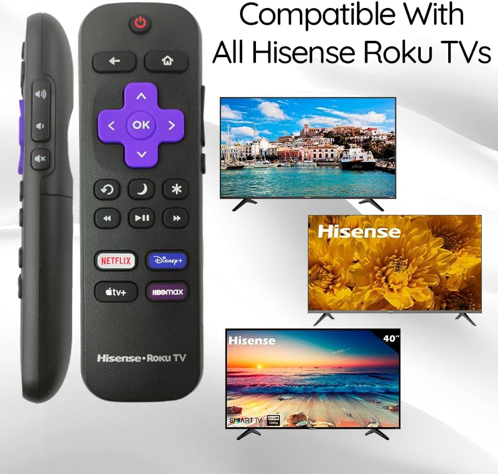 Hisense Roku TV Replacement Remote Control with Volume and Shortcut Buttons for Netflix Disney+ Apple TV HBO - Image 2