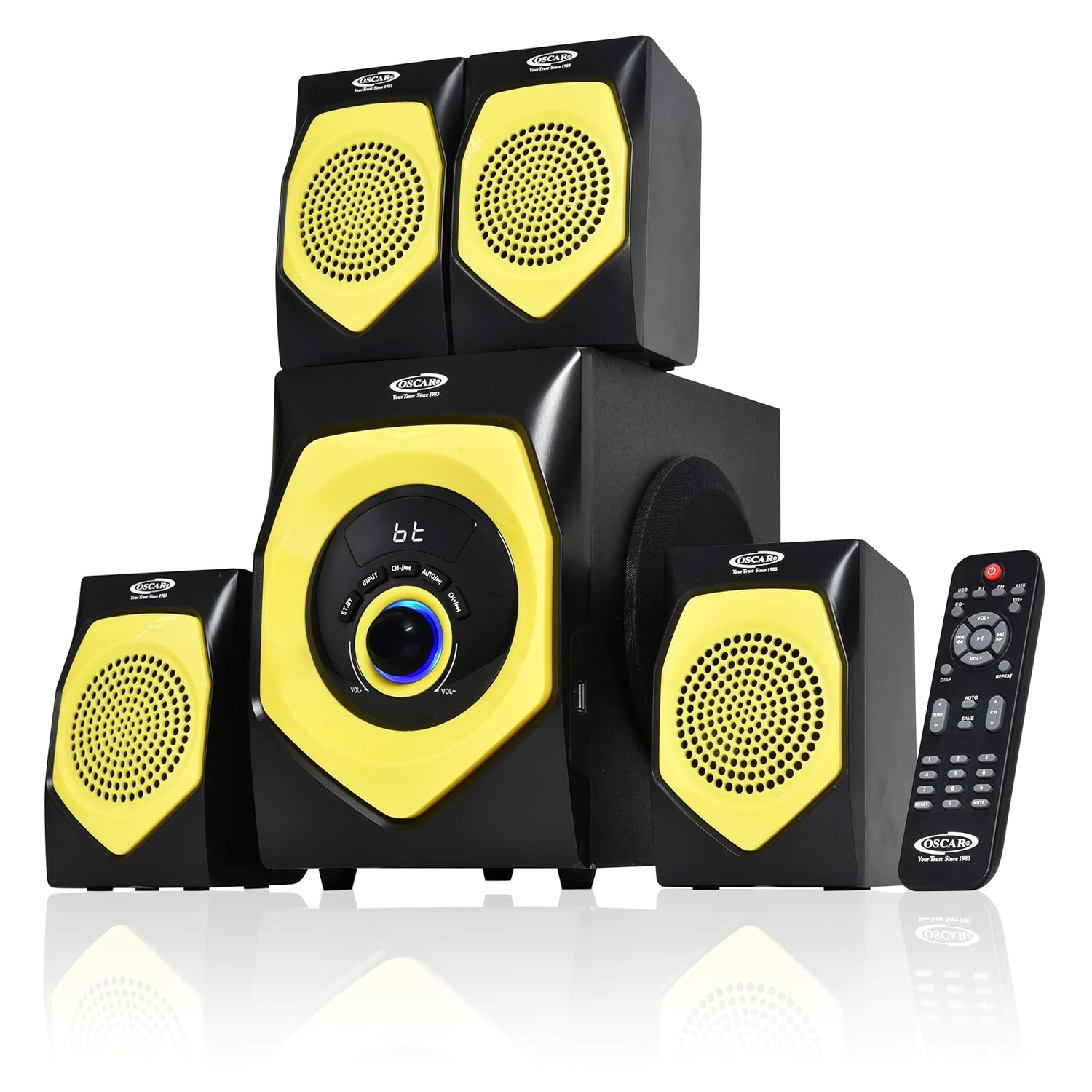Oscar OSC-4140BT 4.1 Channel Home Theater System 25W RMS Bluetooth USB/SD/MMC FM Yellow/Black - Image 2