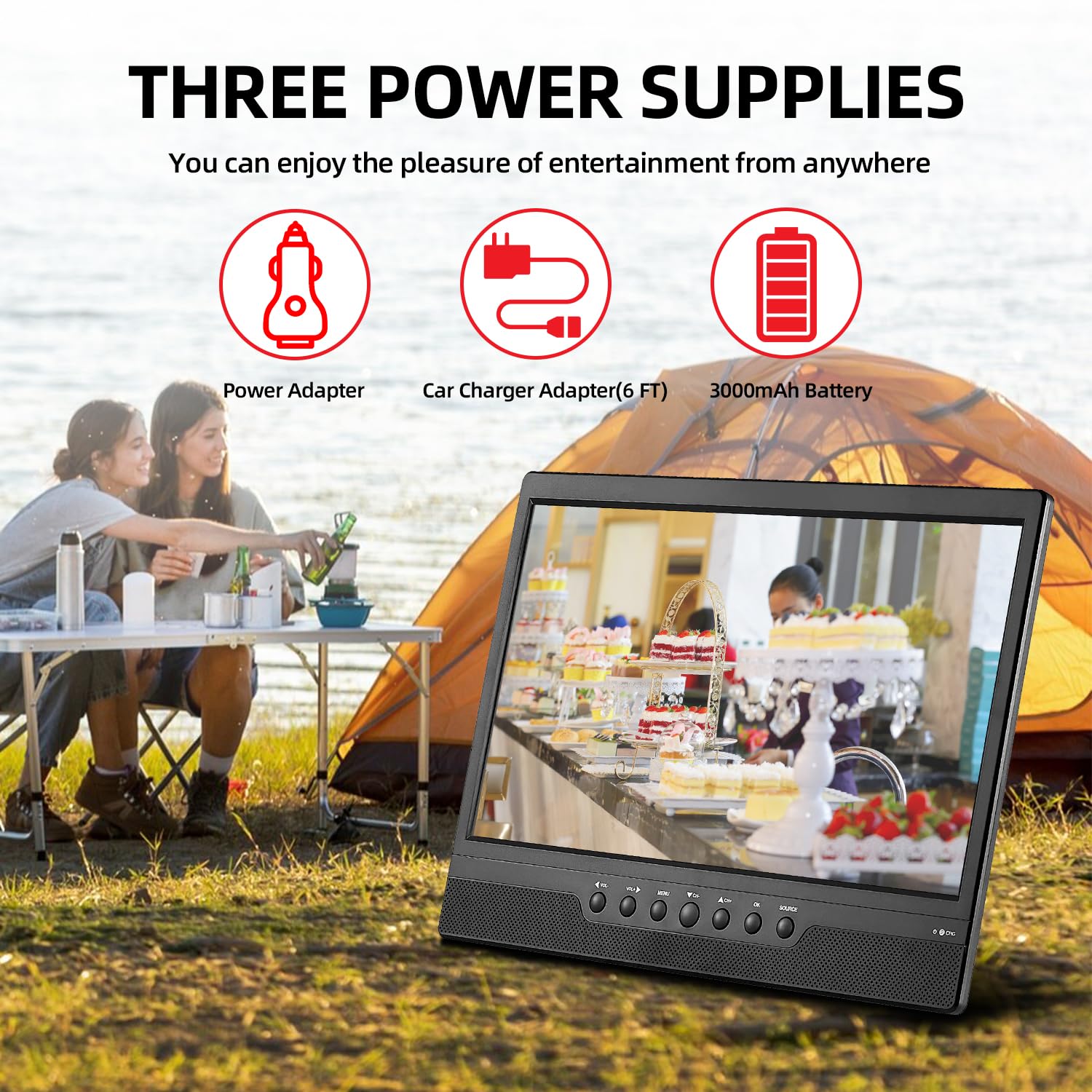 14-inch Portable TV Small Screen with Antenna, HDMI, USB, AV, ATSC Tuner, Battery Operated, Car Cord - Image 6