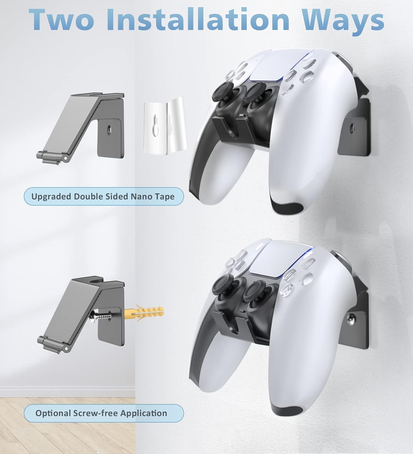 Adjustable 4-Piece Video Game Controller & Headphone Wall Mount Stand Holder for PS3 PS4 PS5 Xbox 360 One Series - Image 2
