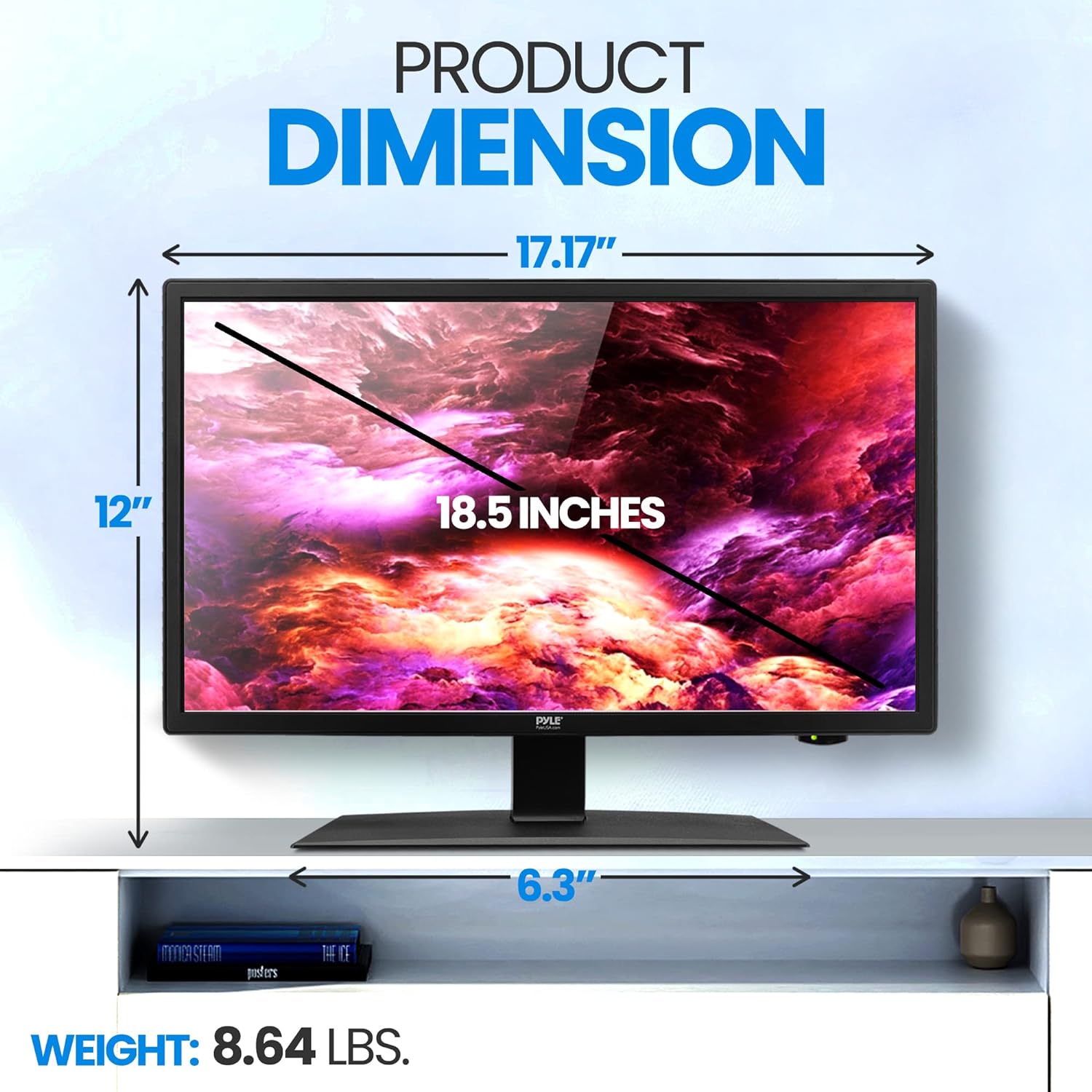 Pyle 18.5 Inch 768p LED RV TV with HDMI, RCA, Multimedia Disk Combo, 12V Car Adapter, Stereo Speakers - Image 6